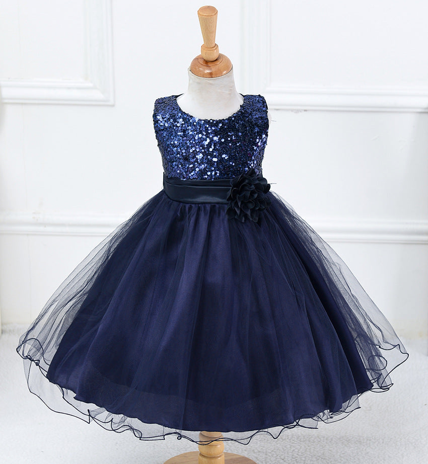 Elegant A-Line Tea Length Sequined Flower Girl Dress with Bows - Perfect for Weddings, Pageants & Special Occasions