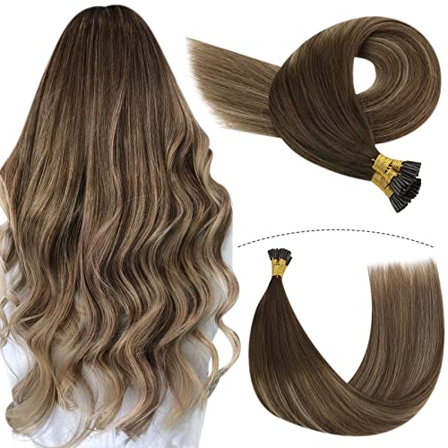 YoungSee 20 Inch I-Tip Human Hair Extensions - Dark Brown to Blonde Balayage Ombre (1g/s, 50g) for Natural Volume & Length - Perfect for Weddings, Parties & Daily Styling