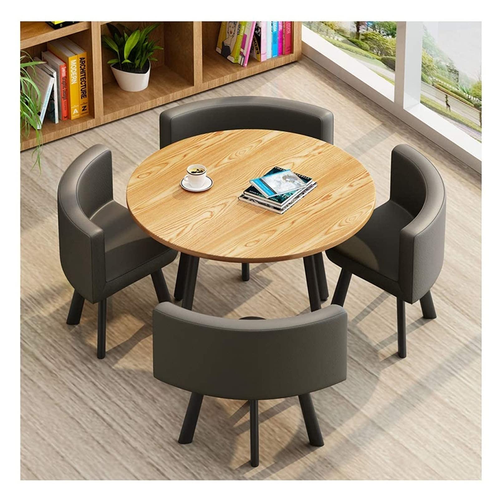 Modern Round Conference Table and Chair Set - 1 Table & 4 Chairs for Office, Home, Tea Room, Balcony or Reception Area - Orange & Grey Color Options - Perfect for Meetings, Negotiations, and Lounge Spaces