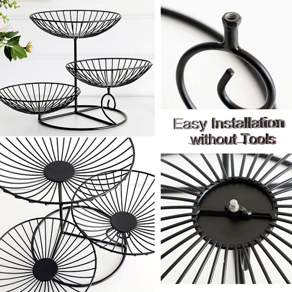 3-Tier Metal Wire Fruit Basket - Standing Organizer for Fruits, Vegetables, Bread & Snacks - Rustic Home Kitchen Decor (Black) | Perfect for Countertop Display, Pantry Storage & Party Serving