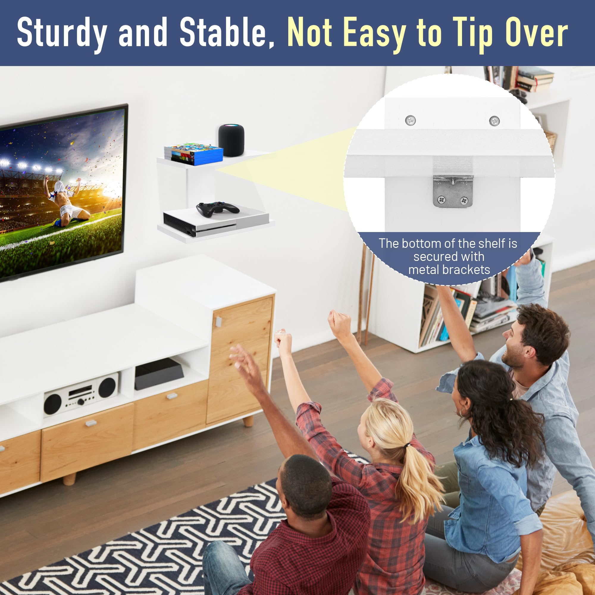 Floating TV Shelf for Projector, PS5, DVD - Wall Mounted Storage for Living Room