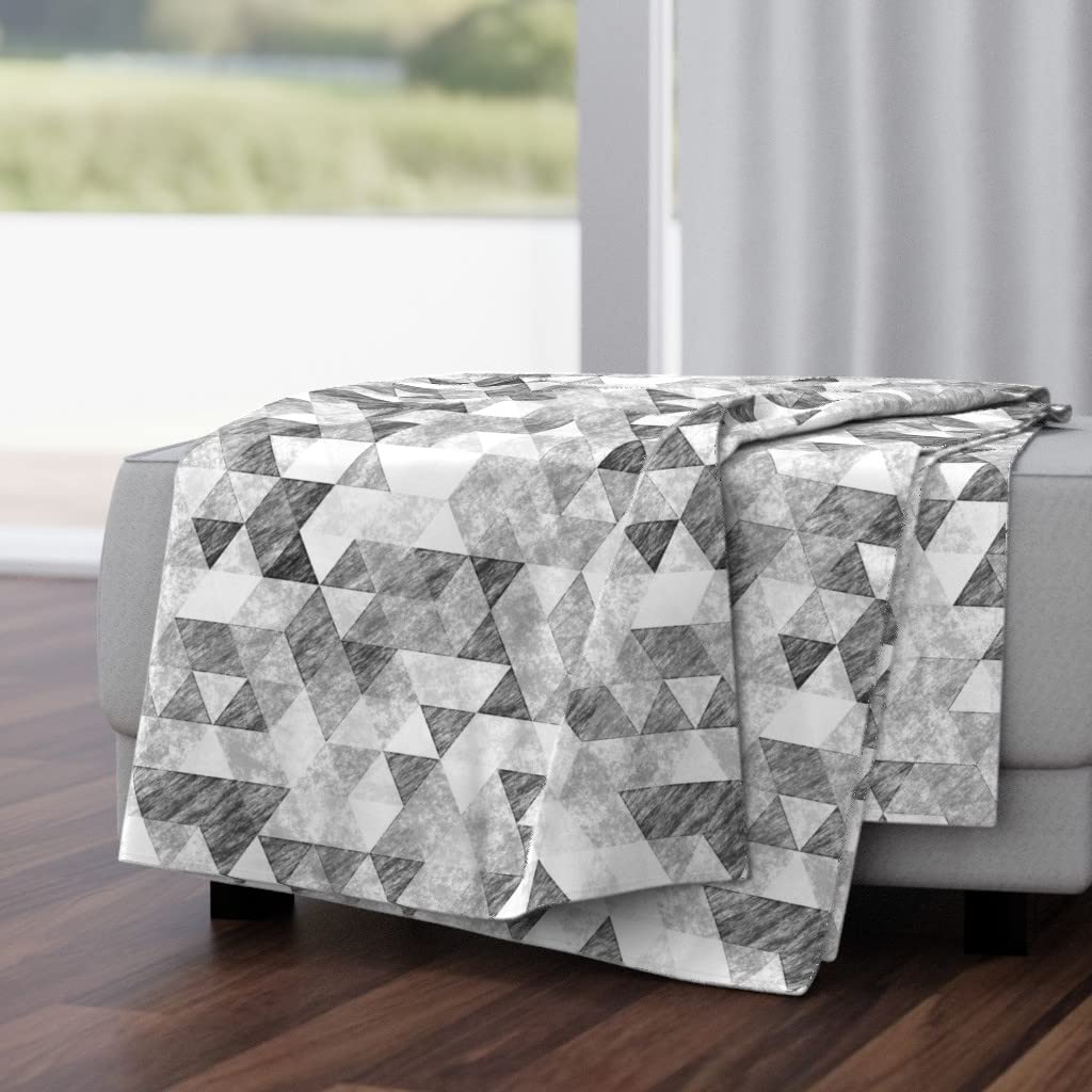 Soft Plush Minky Throw Blanket 50x70 Inches - Geometric Grey Triangle Black White Monochrome Tribal Print Cozy Blanket for Bed, Couch & Home Decor