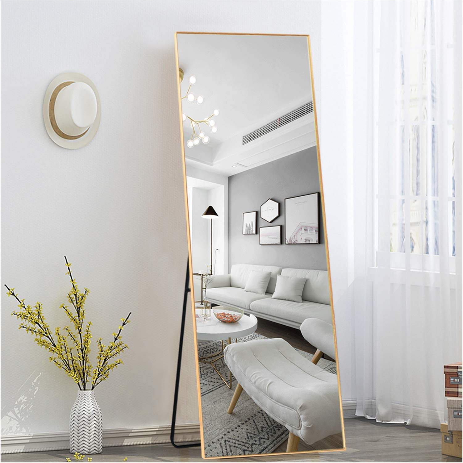NeuType Full Length Mirror 59x20 Inches - Freestanding, Wall Mounted & Leaning Floor Mirror with Metal Frame for Bedroom, Living Room & Dressing Room Decor (Gold) | Perfect for Outfit Checks, Yoga & Home Staging