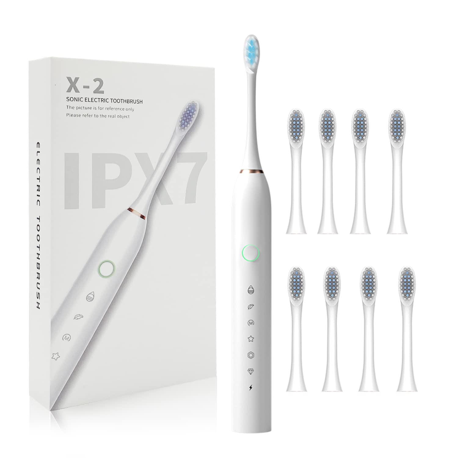 HAXAYOLO Rechargeable Electric Toothbrush for Adults & Kids - Waterproof Teeth Whitening with 8 Brush Heads, Smart Timer & 6 Cleaning Modes (White) | Perfect for Travel, Home & Family Oral Care