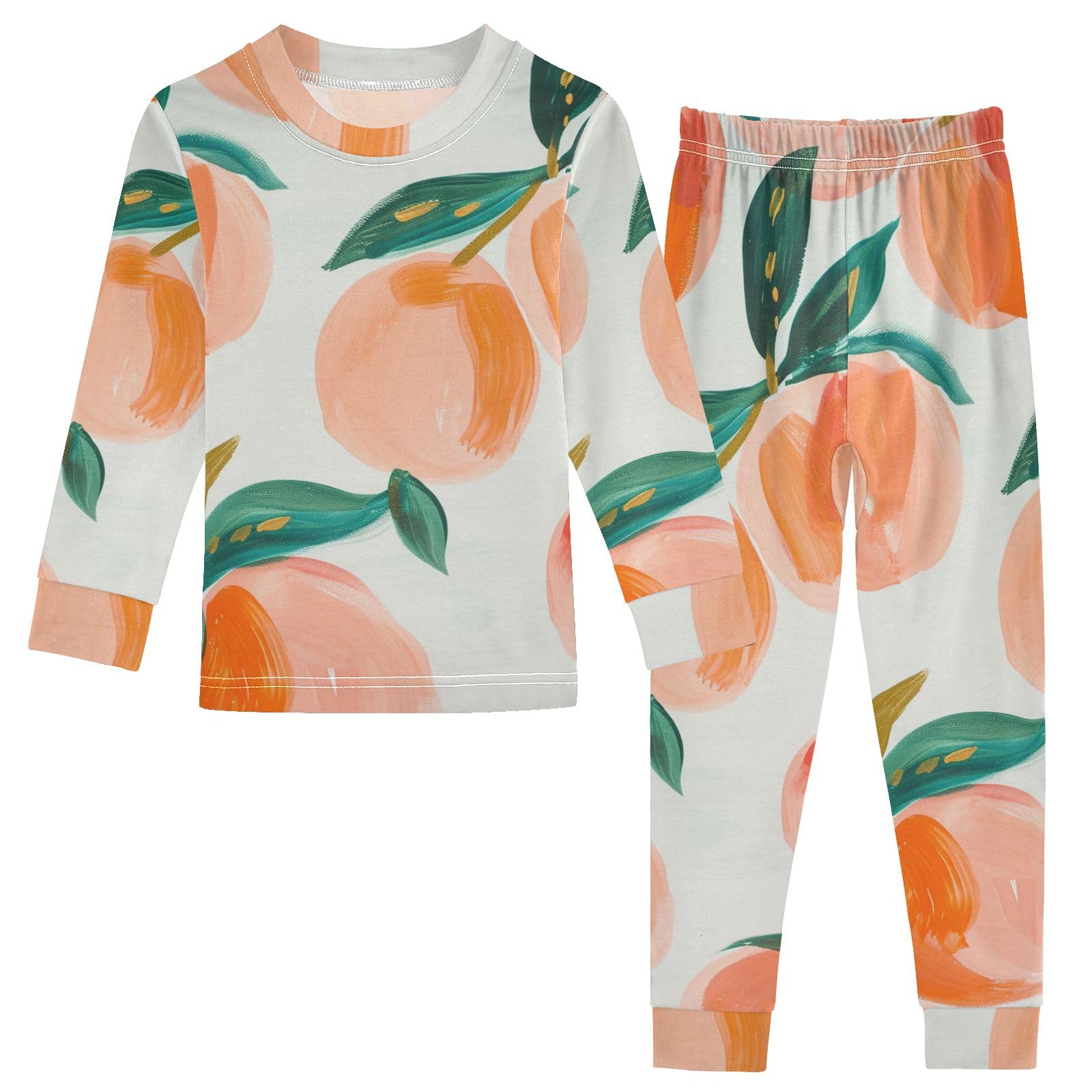 **Soft Cotton Pajama Set for Women - Long Sleeve Sleepwear Nightwear with Peach Print - Cozy Loungewear for Relaxing at Home or Sleepovers**