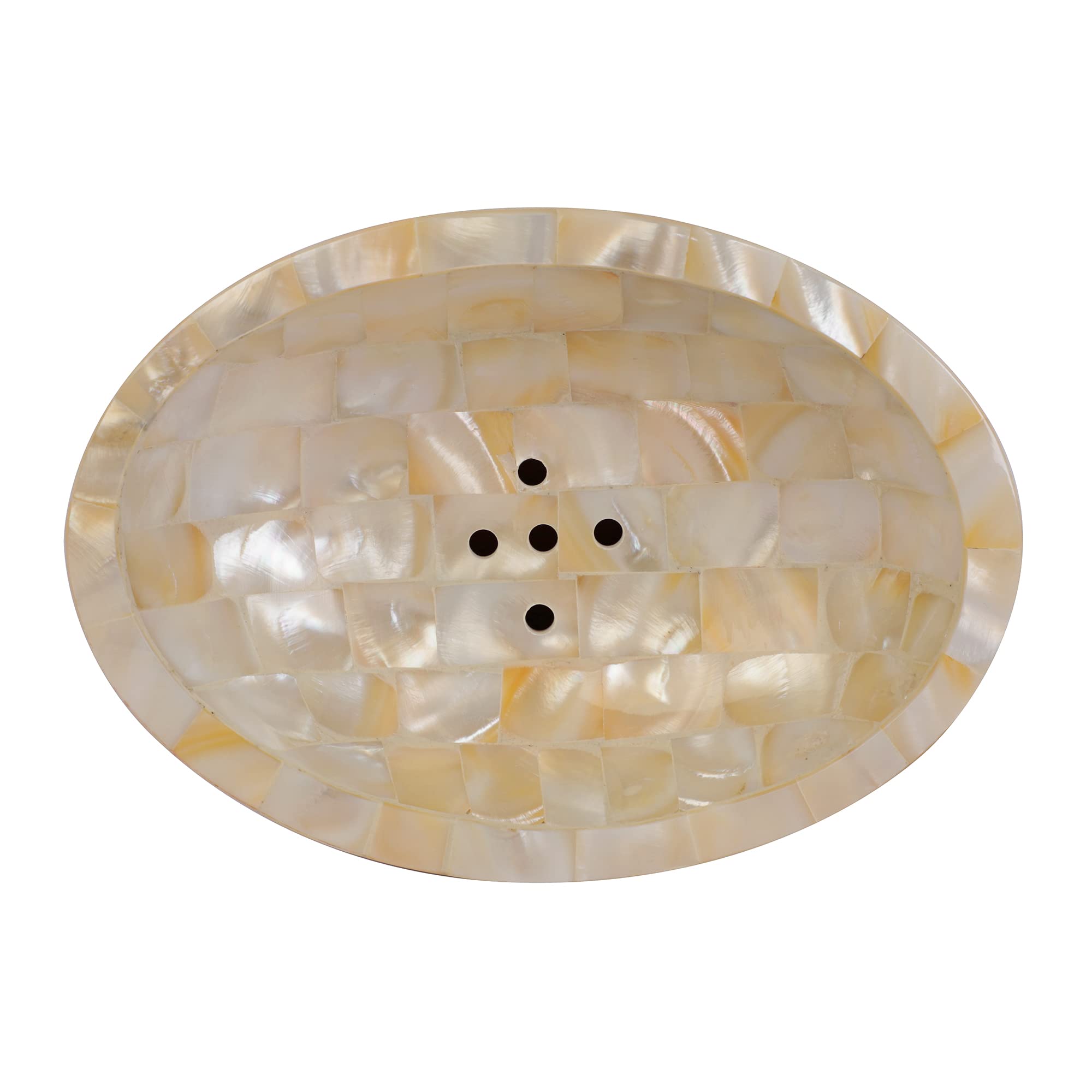 Oval Mother of Pearl Soap Holder - Draining Dish Soap Saver with Sponge Holder - Extends Soap Life & Easy to Clean - Kitchen Sink Organizer Tray for Dishwashing Accessories - Perfect for Bathroom, Kitchen & Laundry Room Organization