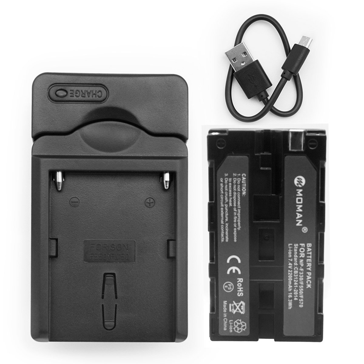 Moman NP-F550 Battery & Charger Kit for Sony Camera, Field Monitor, Photography Lights - Includes F550 Battery Plate - Perfect for Outdoor Shooting & Studio Lighting