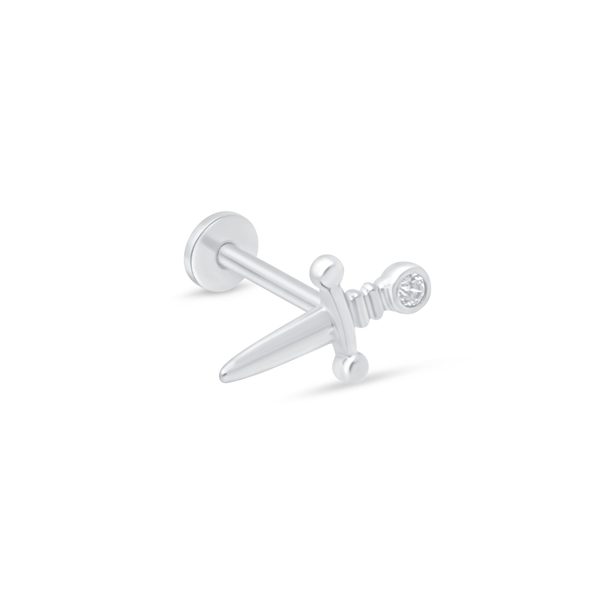 14k White Gold Dagger Flat Back Stud Earrings - Perfect for Gothic, Punk, and Alternative Fashion Styles