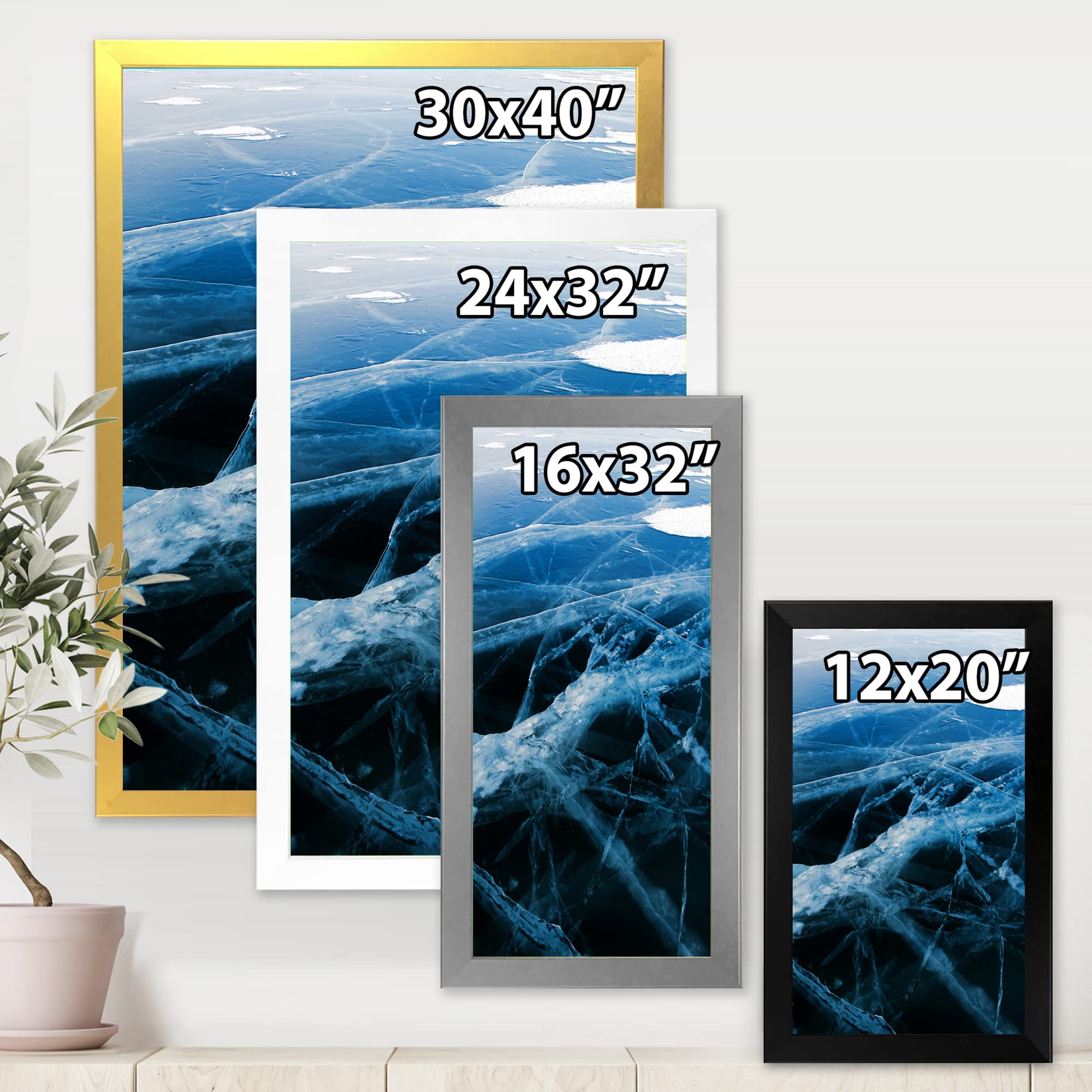 DesignQ Blue and White Ice Structure II Modern Framed Wall Art - Contemporary Home Decor for Living Room, Bedroom & Office - Perfect Gift for Housewarming & Holidays