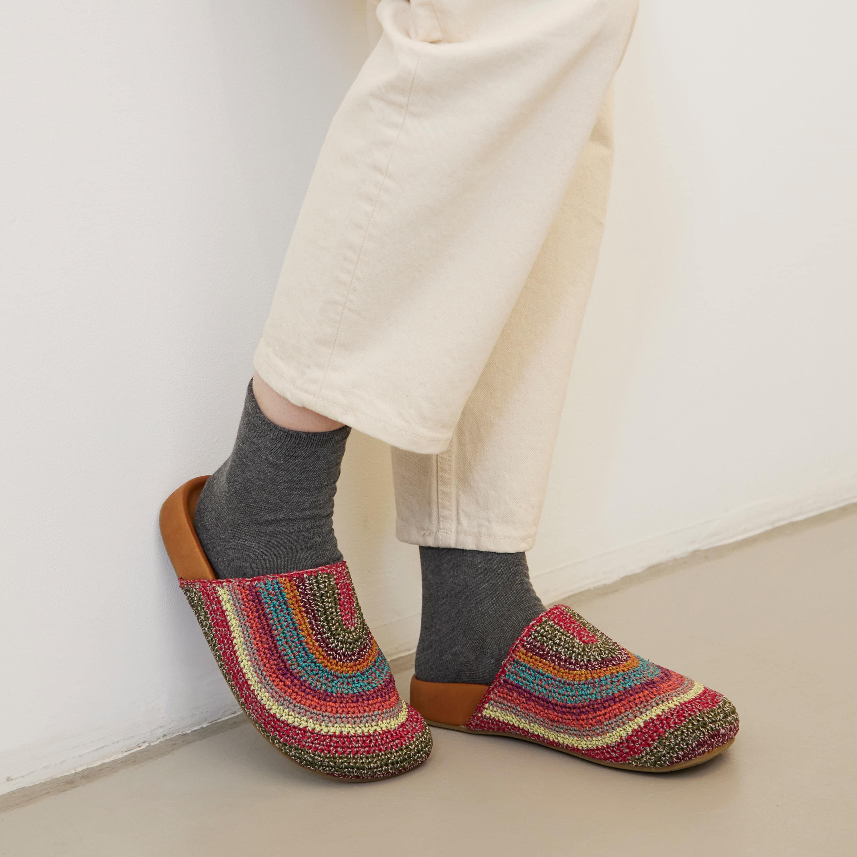 Handmade Crochet Bolinas Clogs with Sunset Stripe Design - Comfortable Slip-On Shoes for Beach, Garden & Casual Wear