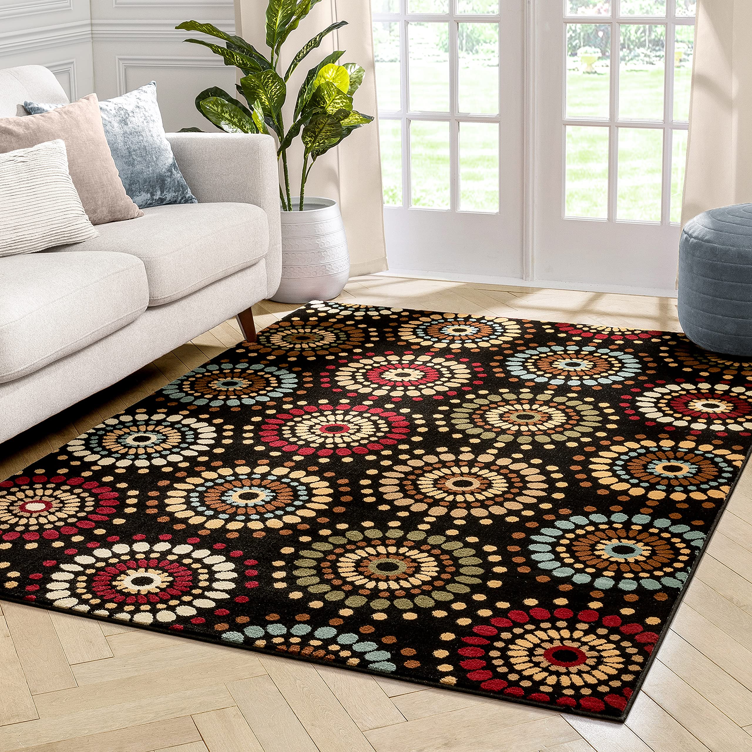 Well Woven Barclay Collection Orchid Fields Black 9x12 Area Rug - Soft Non-Slip Modern Floral Design for Living Room, Bedroom, Dining Room & Home Decor | Perfect for High Traffic Areas & Cozy Spaces