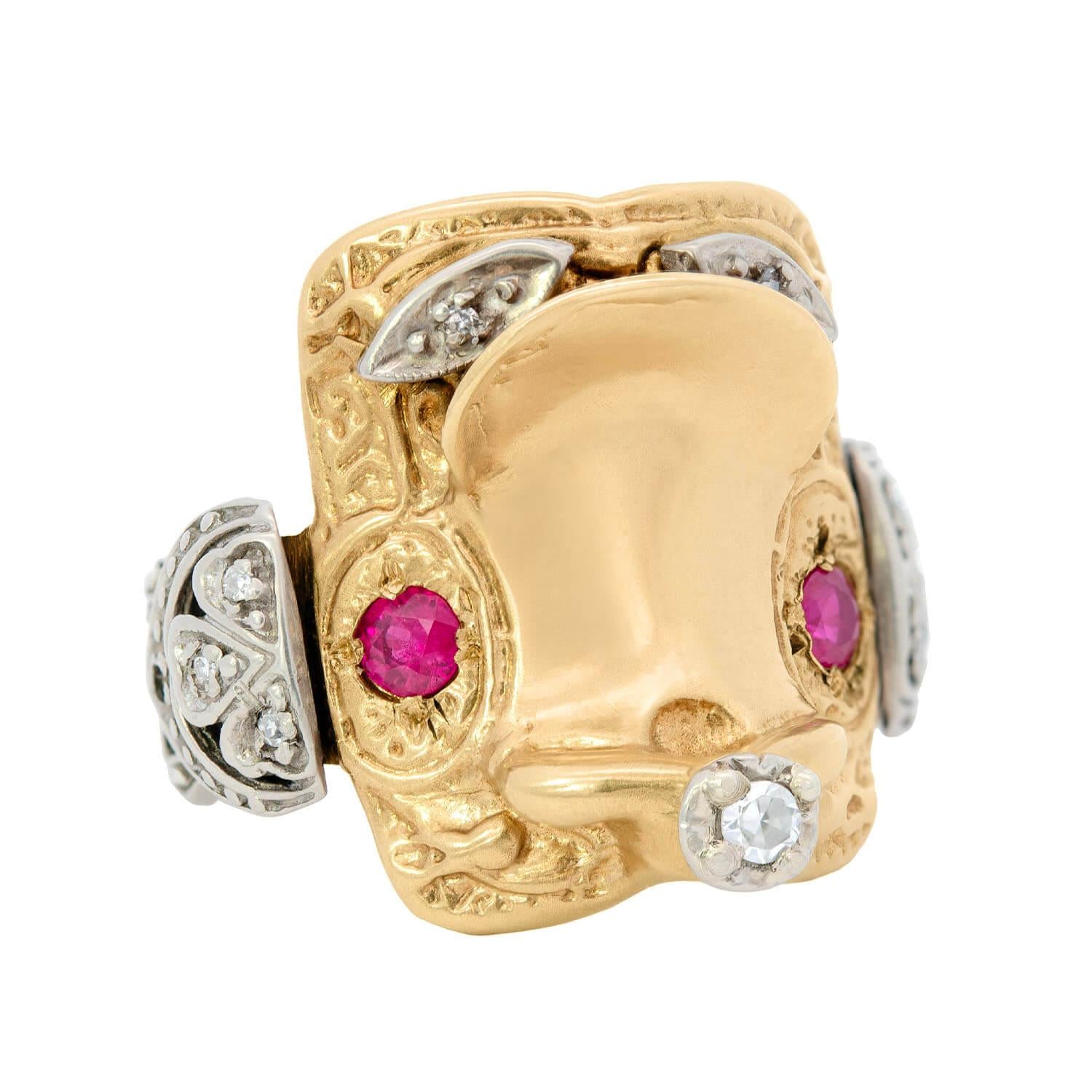 Vintage 14k Gold Mixed Metal Ruby & Diamond Saddle Ring for Women | Elegant Jewelry Gift for Anniversary, Valentine's Day & Special Occasions