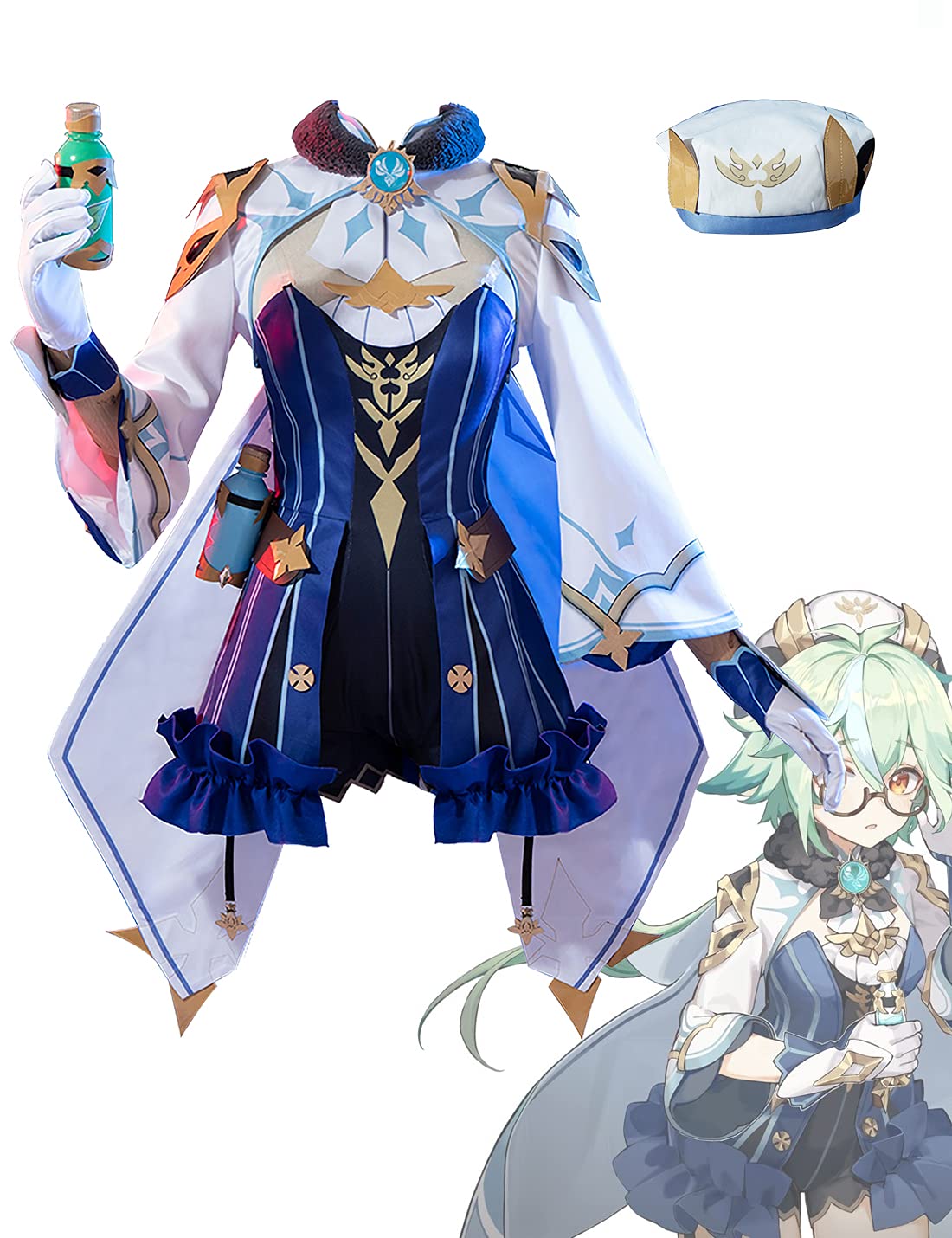 Genshin Impact Sucrose Cosplay Costume Full Set with Accessories - Anime Halloween Party Uniform Dress for Cosplay Events & Conventions