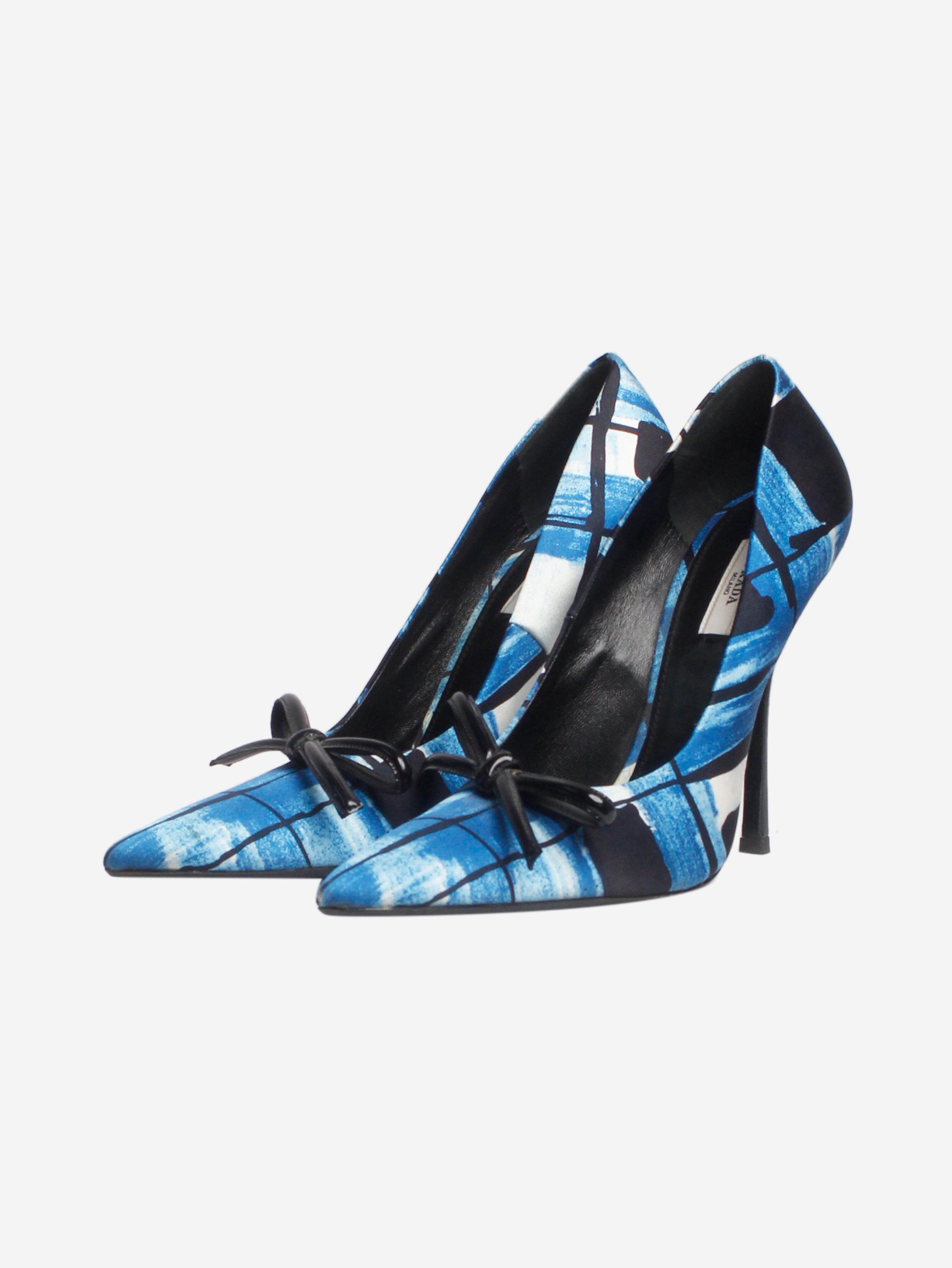Elegant Blue Satin Printed Bow Heels - Women's Size EU 39 (UK 6) - Perfect for Weddings, Parties & Special Occasions