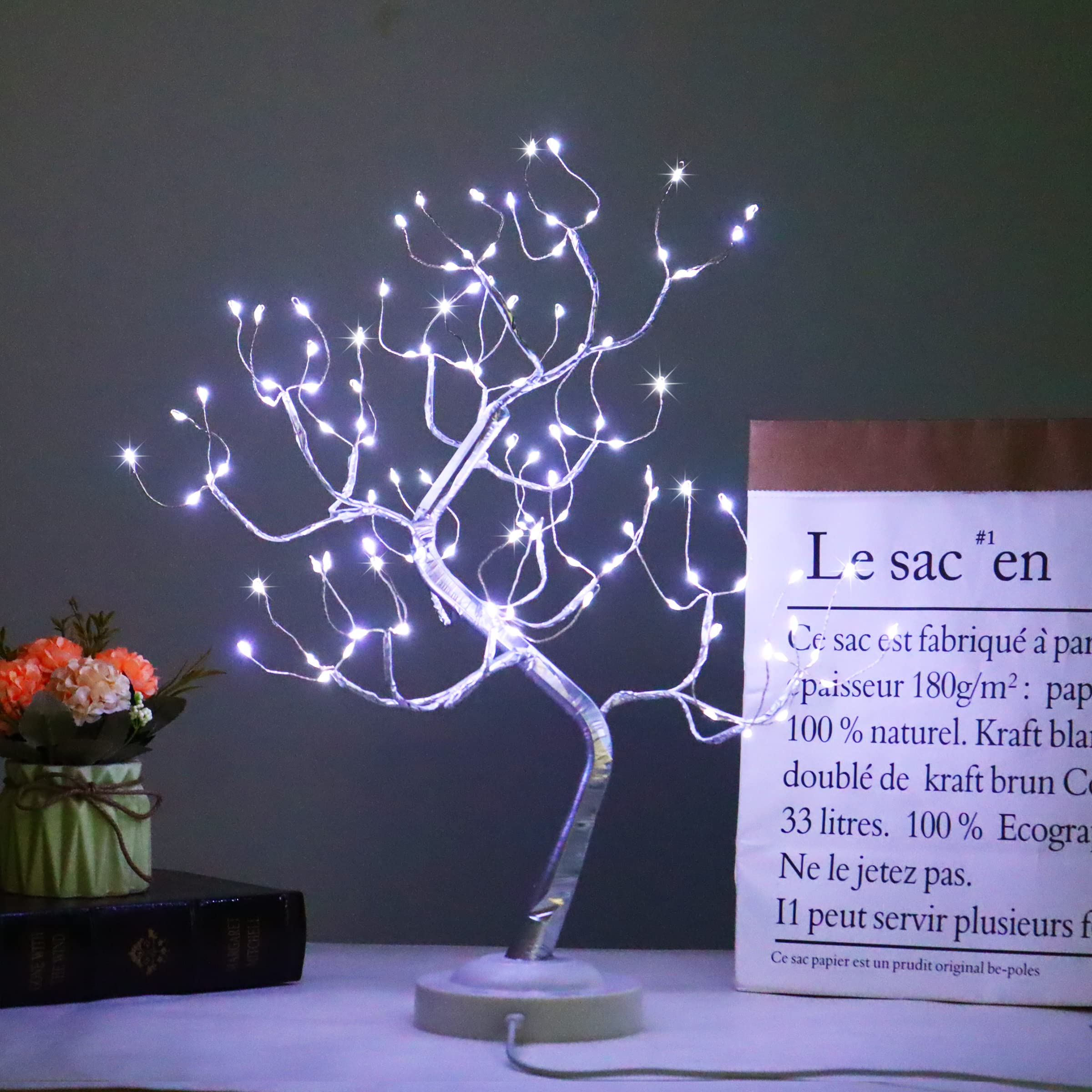 108 LED Fairy Tree Lamp - Cool White Miniature Lighted Tree with Music Modes, USB/Battery Powered 20