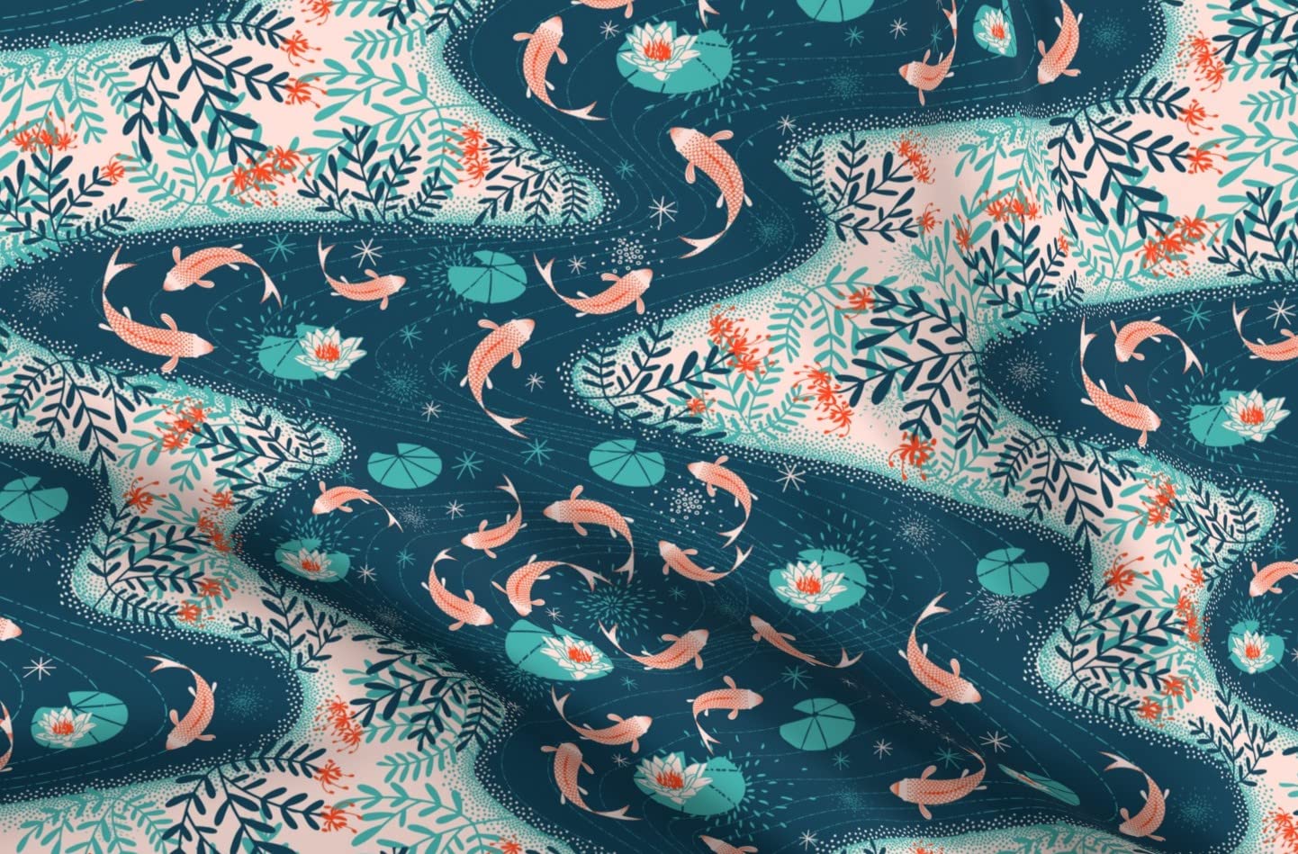 Spoonflower Waterways Printed Minky Fabric Fat Quarter - Soft Plush for Baby Blankets, Quilt Backing & Sewing Projects - Perfect for Nursery Decor, DIY Crafts & Cozy Home Textiles