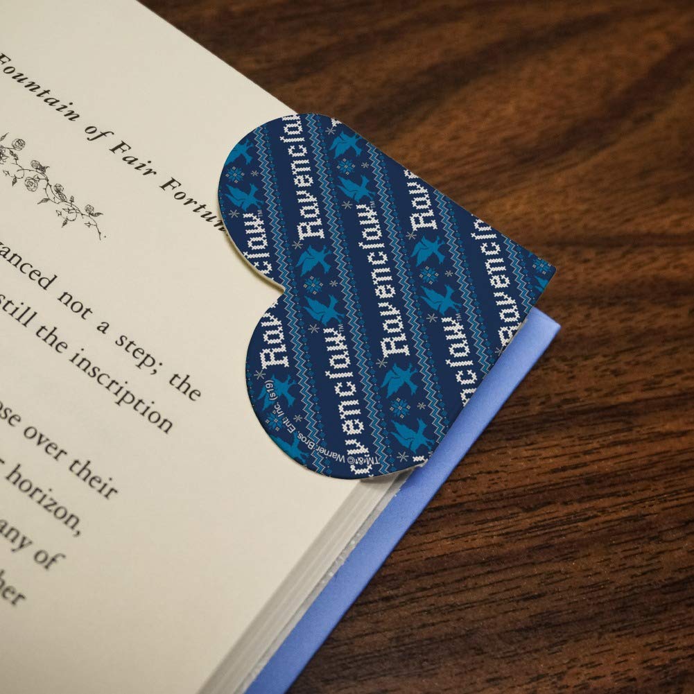 Harry Potter Ravenclaw Sweater with Words Pattern & Heart Faux Leather Bookmark Set - 2-Piece Gift for Fans, Perfect for Cosplay, Movie Nights, and Book Lovers