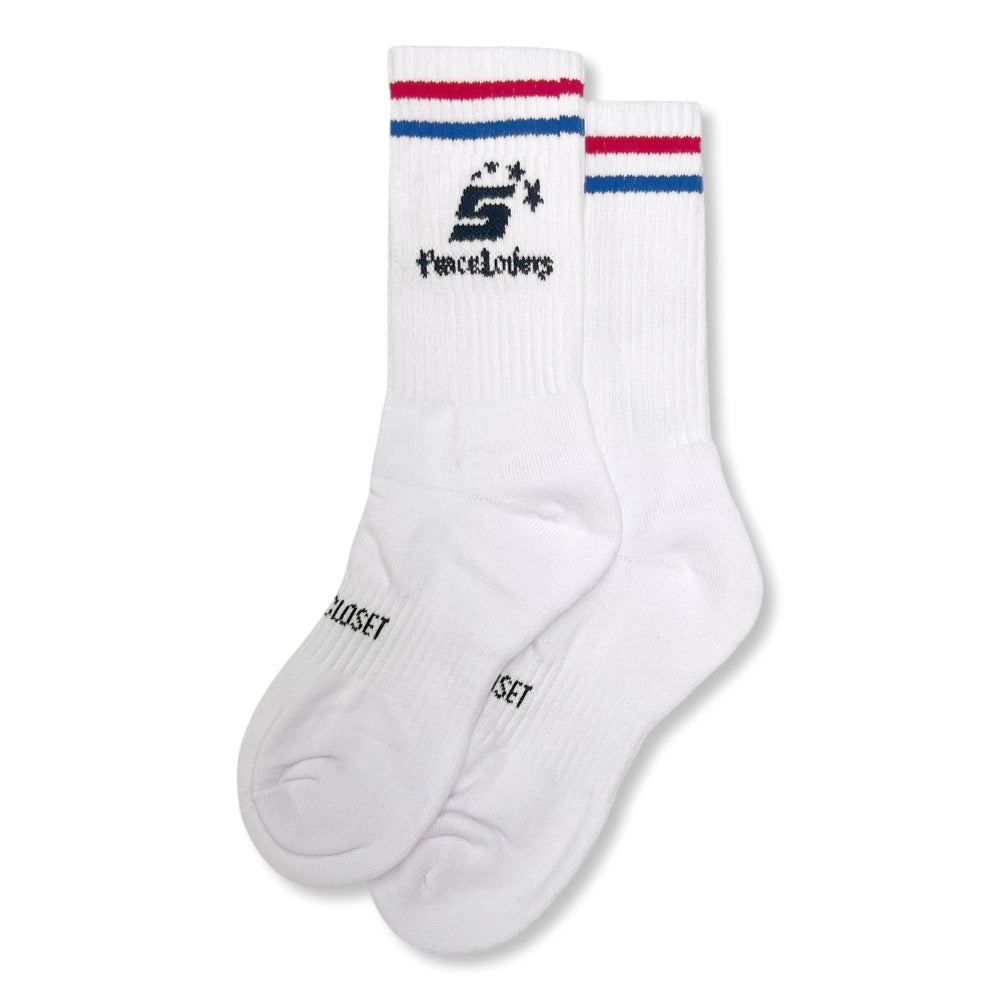 2ND CLOSET S Logo Retro Sports Socks - White Athletic Crew Socks for Men & Women - Perfect for Running, Gym, Basketball & Casual Wear