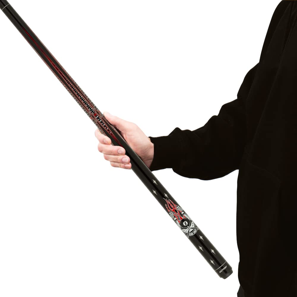 Premium Black & Red Horseshoe Pool Cue Stick - Professional Billiard Accessory for Home Game Rooms, Bars & Tournaments