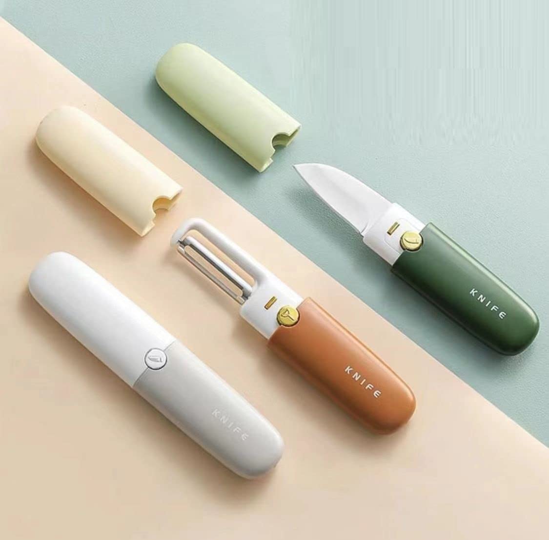 XELYTON 2-in-1 Stainless Steel Peeler & Slicer - Sharp Blades for Fruits & Vegetables - Ergonomic Non-Slip Handle - Perfect for Potatoes, Apples, Carrots - Compact Travel Knife with Protective Case - Ideal for Kitchen, Camping & Picnics