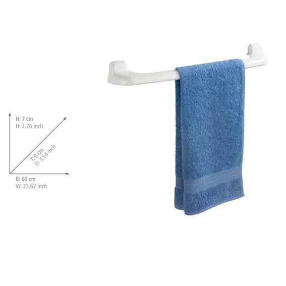 WENKO 17946100 White ABS Plastic Shower Towel Holder - 60 x 7 x 9 cm - Bathroom Organizer for Showers, Bathtubs & Spa Areas