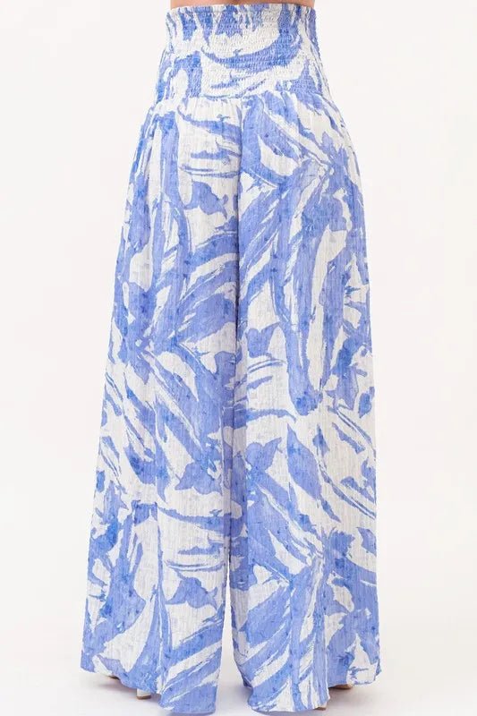 Abstract Print Wide Leg Pants with Smocked Tied Waist - Comfortable & Stylish Women's Lounge Pants for Casual Wear, Travel, and Home Relaxation