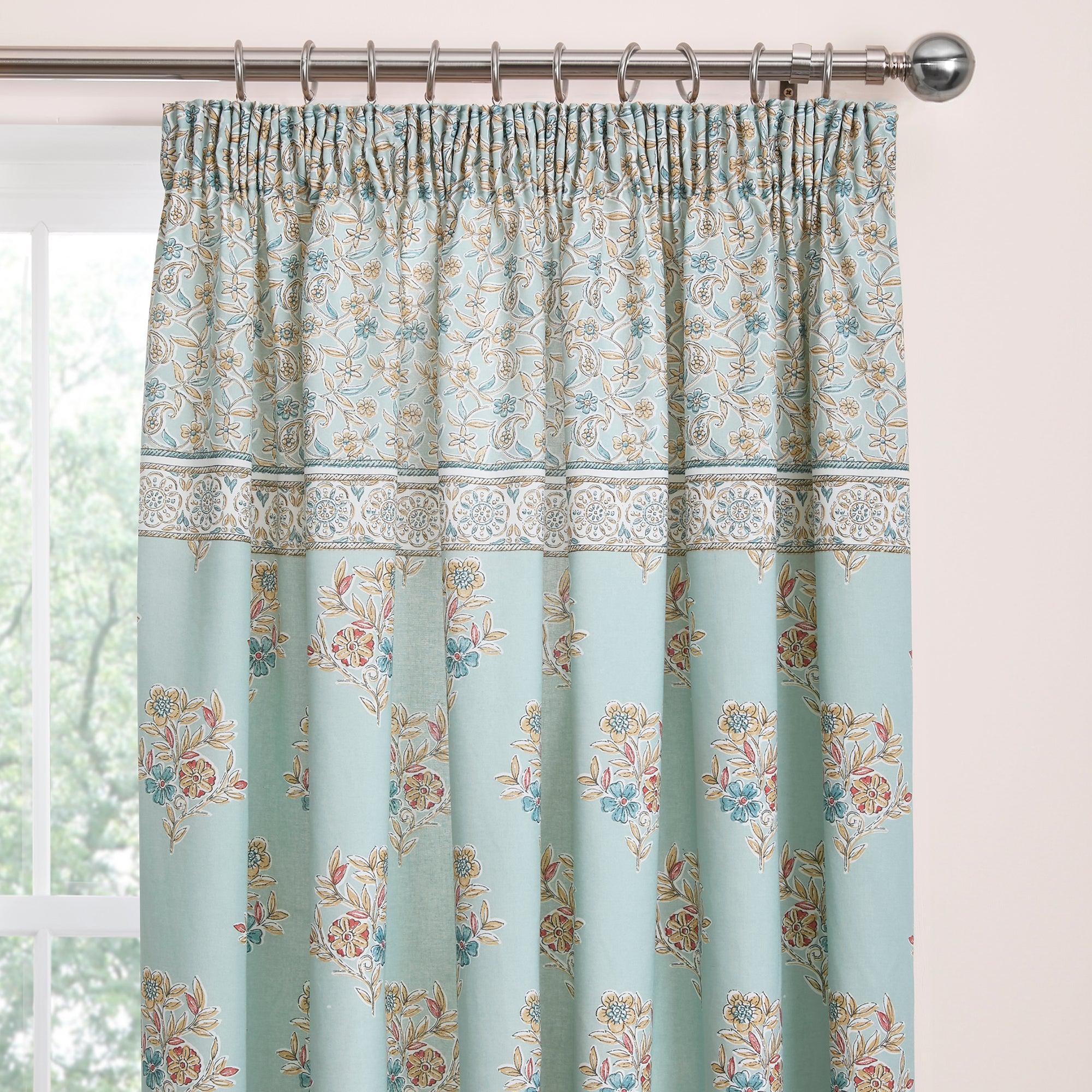 Dreams & Drapes Lorena Patchwork Pencil Pleat Curtains - Duck Egg Blue - Elegant Window Treatment for Living Room & Bedroom
