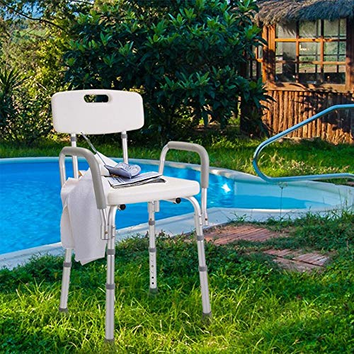 Adjustable Shower Chair for Elderly & Seniors - Portable Bath Chair with Arms, Backrest & Non-Slip Feet - Lightweight Shower Stool for Bathtub Safety - Ideal for Mobility Assistance, Post-Surgery Recovery & Home Bathroom Use