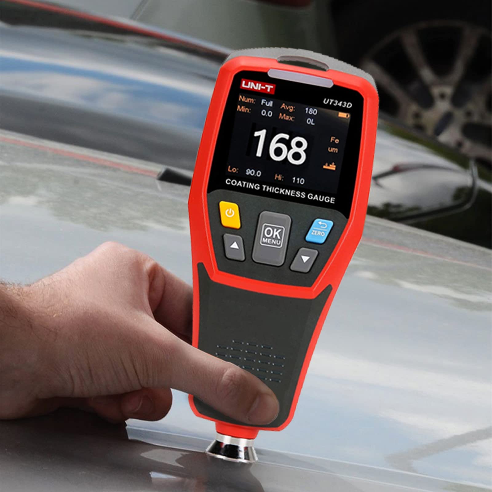 UT343D Upgraded Paint Thickness Gauge - Digital Coating Film Meter with Auto-Rotating Display & Visual Go/No-Go Indicator for Automotive Paint Correction, Precious Metal Testing | Perfect for Car Detailing, Jewelry Appraisal & Industrial Coating Inspection