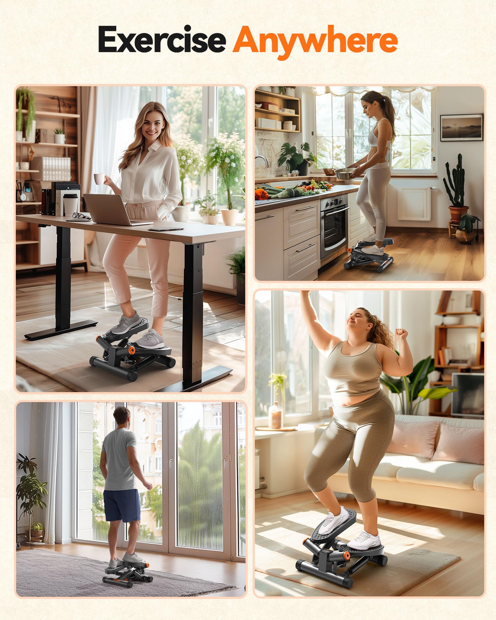 Niceday Twist Stepper with Resistance Bands - 300LBS Capacity Hydraulic Fitness Stepper with LCD Monitor for Home Workout | Compact Stair Stepper Exercise Equipment for Cardio, Leg & Core Training | Perfect for Small Spaces, Office & Apartment Fitness