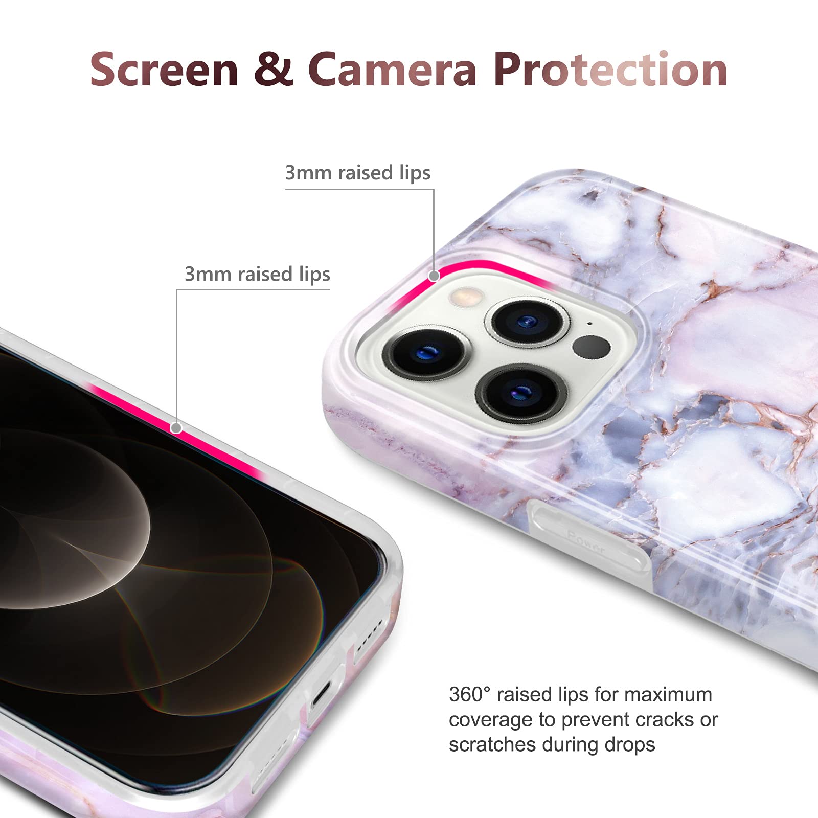 JAHOLAN iPhone 13 Pro Max Case (6.7 inch 2021) - Marble Design Clear TPU Bumper Shockproof Soft Silicone Cover - Purple & Pink | Perfect for Daily Protection, Outdoor Activities & Fashion Accessory