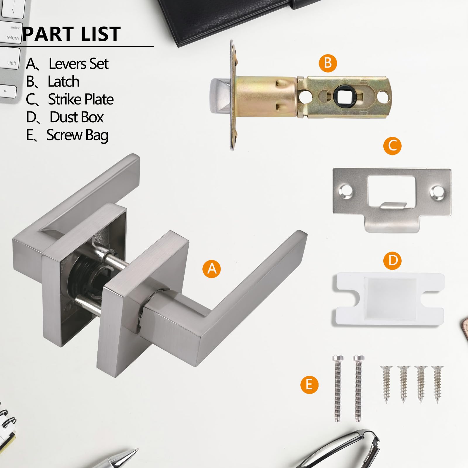 Heavy Duty Hall Closet Lever Handle Lock - Satin Nickel Finish Passage Door Lock - Secure Entry for Bedrooms, Bathrooms & Interior Doors