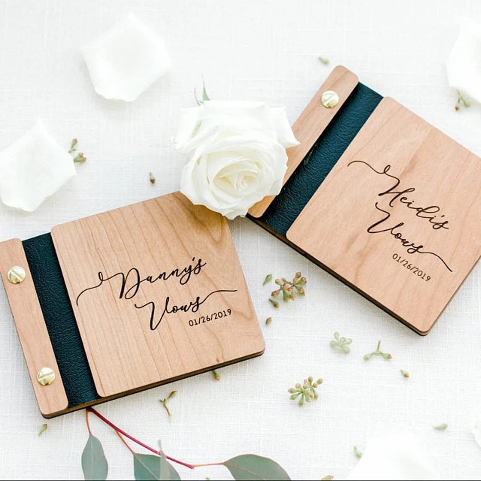 Personalized Wooden Wedding Vow Book Set - His & Hers Keepsake for Vow Renewals & Ceremonies