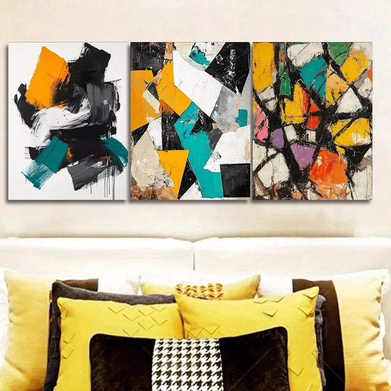 3-Piece Abstract Black White Yellow Wall Art Set - Framed Canvas 40x60cm (16x24in) - High Quality Print - 100% Australian Made - Ready to Hang - Perfect for Living Room, Bedroom & Office Decor