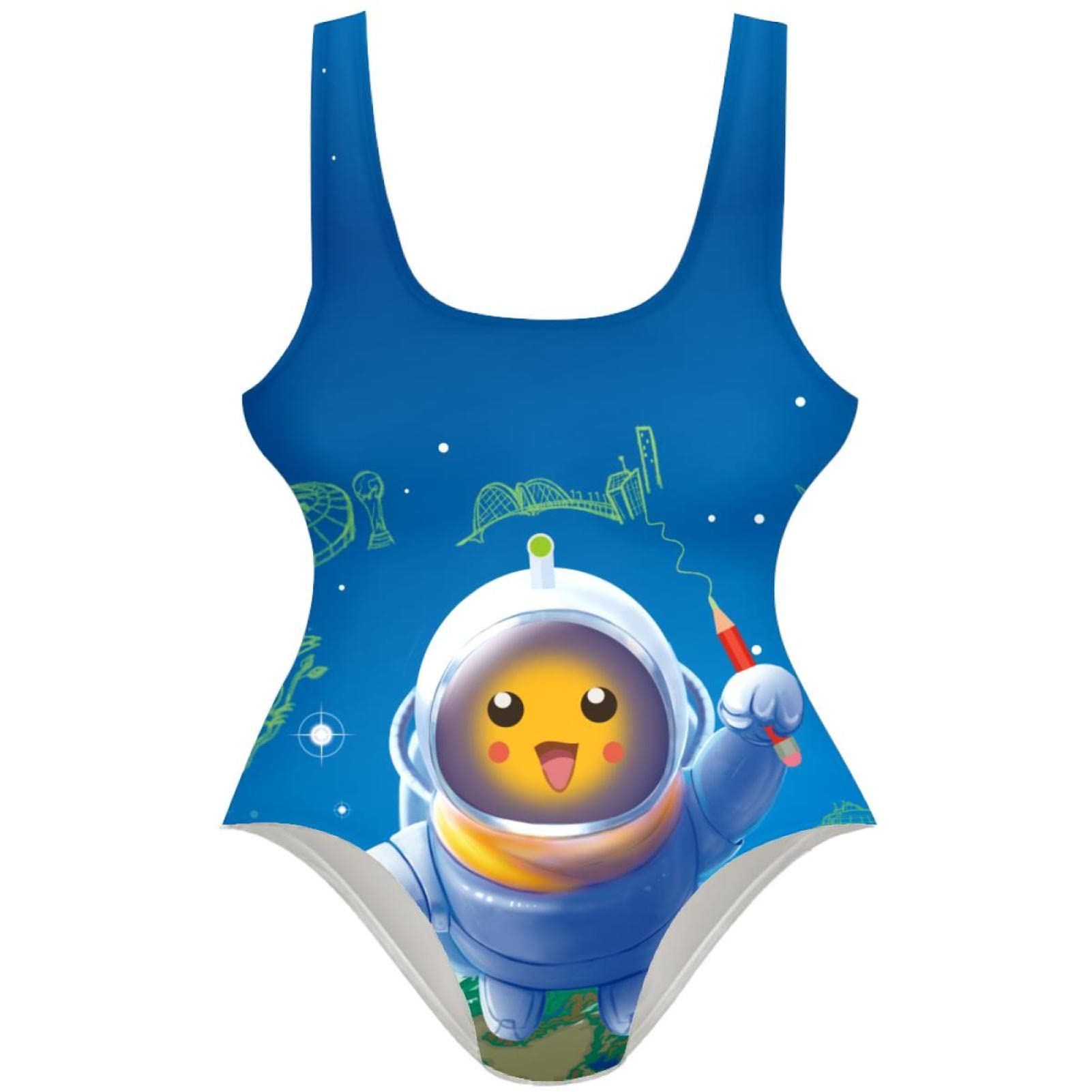 Funny Cartoon Earth Print Women's One Piece Swimsuit - U Back Bikini for Beach, Pool Party & Summer Vacation