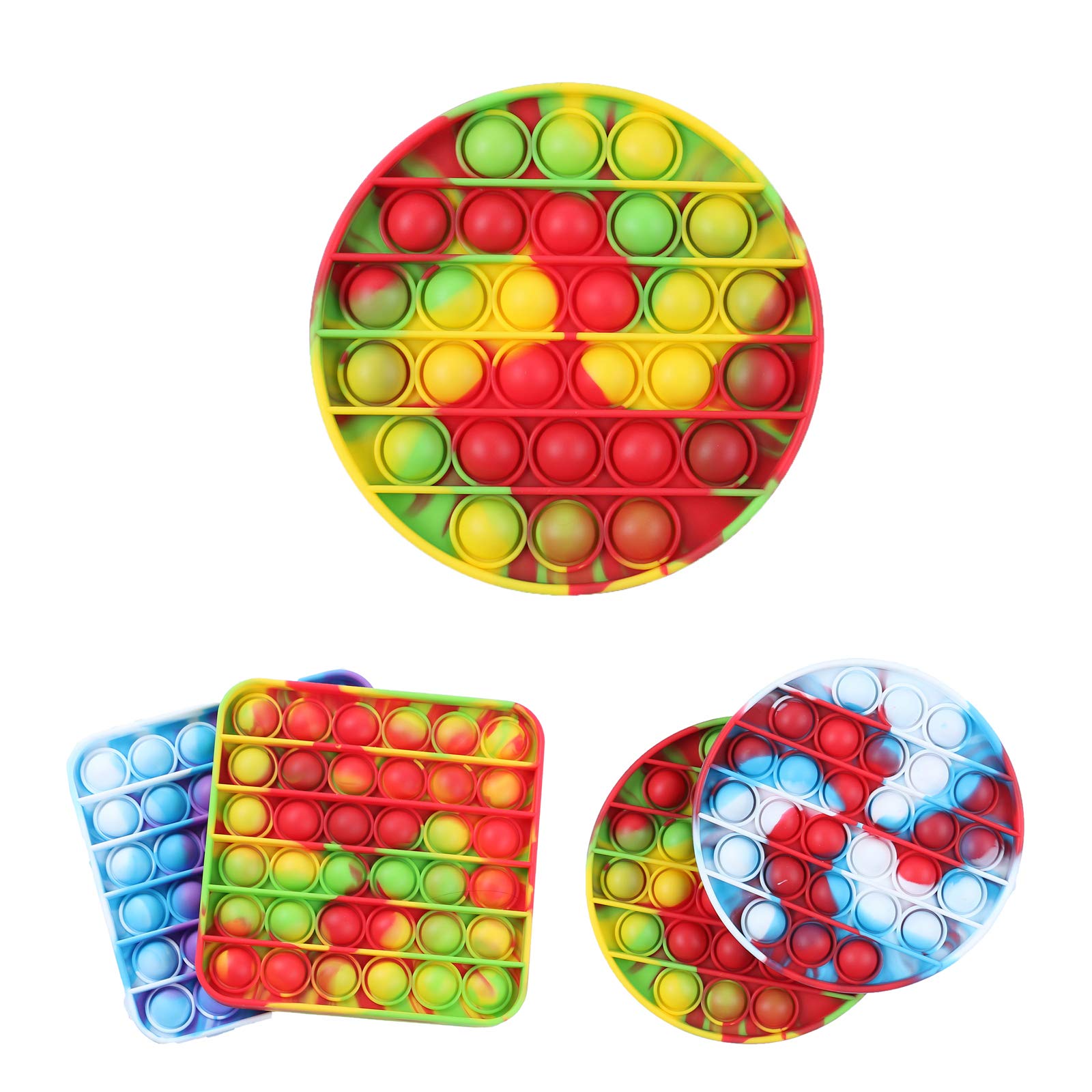 Pop Fidget Sensory Toys for Anxiety Relief - Push Bubble Stress Reliever Toy for Kids & Adults (Tie Dye Round Design, 4.9x4.9x0.6 Inch) - Perfect for Office, Classroom, Travel & ADHD Focus Aid