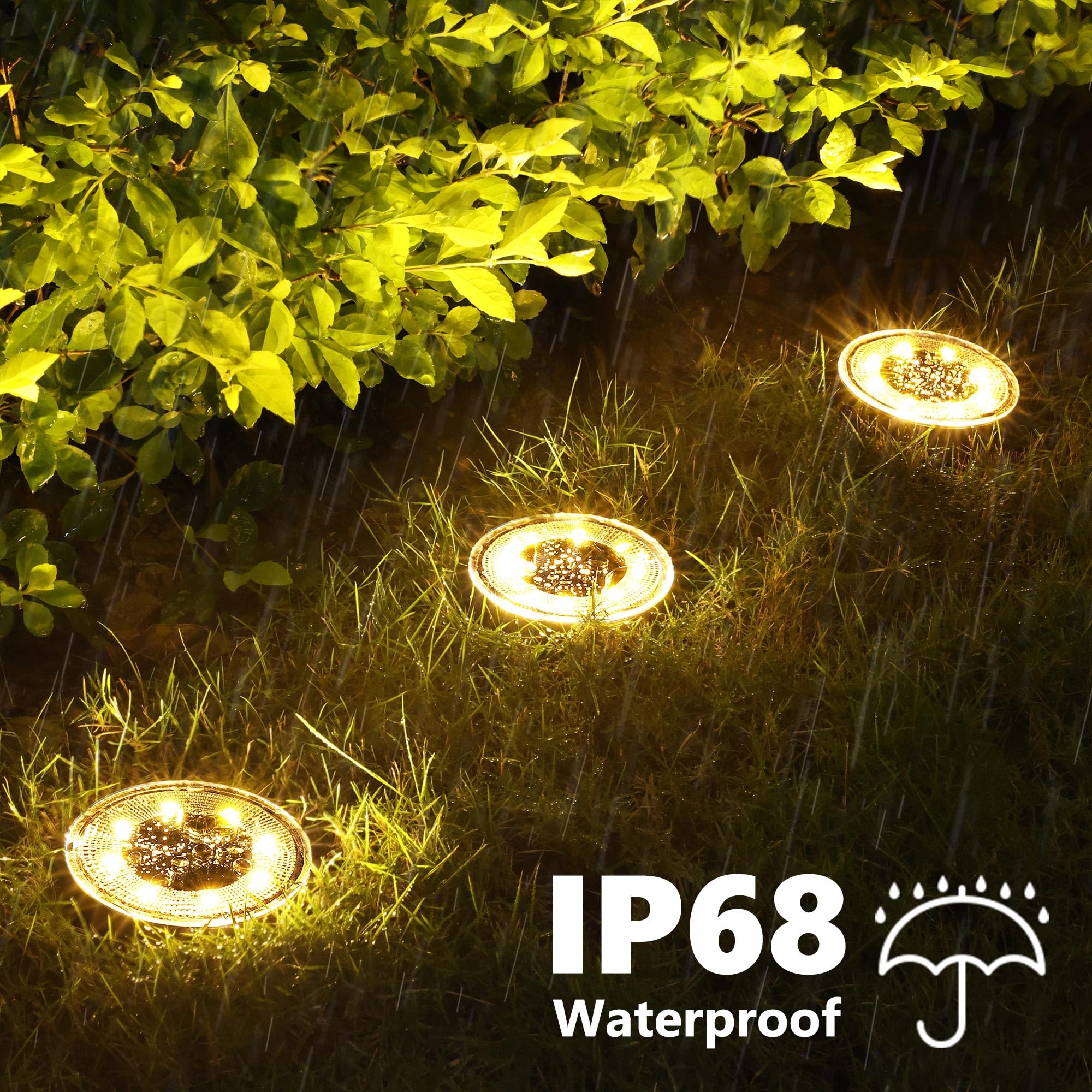 8 Pack Solar Ground Lights Outdoor - IP68 Waterproof Solar Powered Landscape Lights for Patio, Yard, Pathway, Walkway, Driveway & Garden (Warm White) | Multi-Purpose Outdoor Lighting for Decoration & Safety