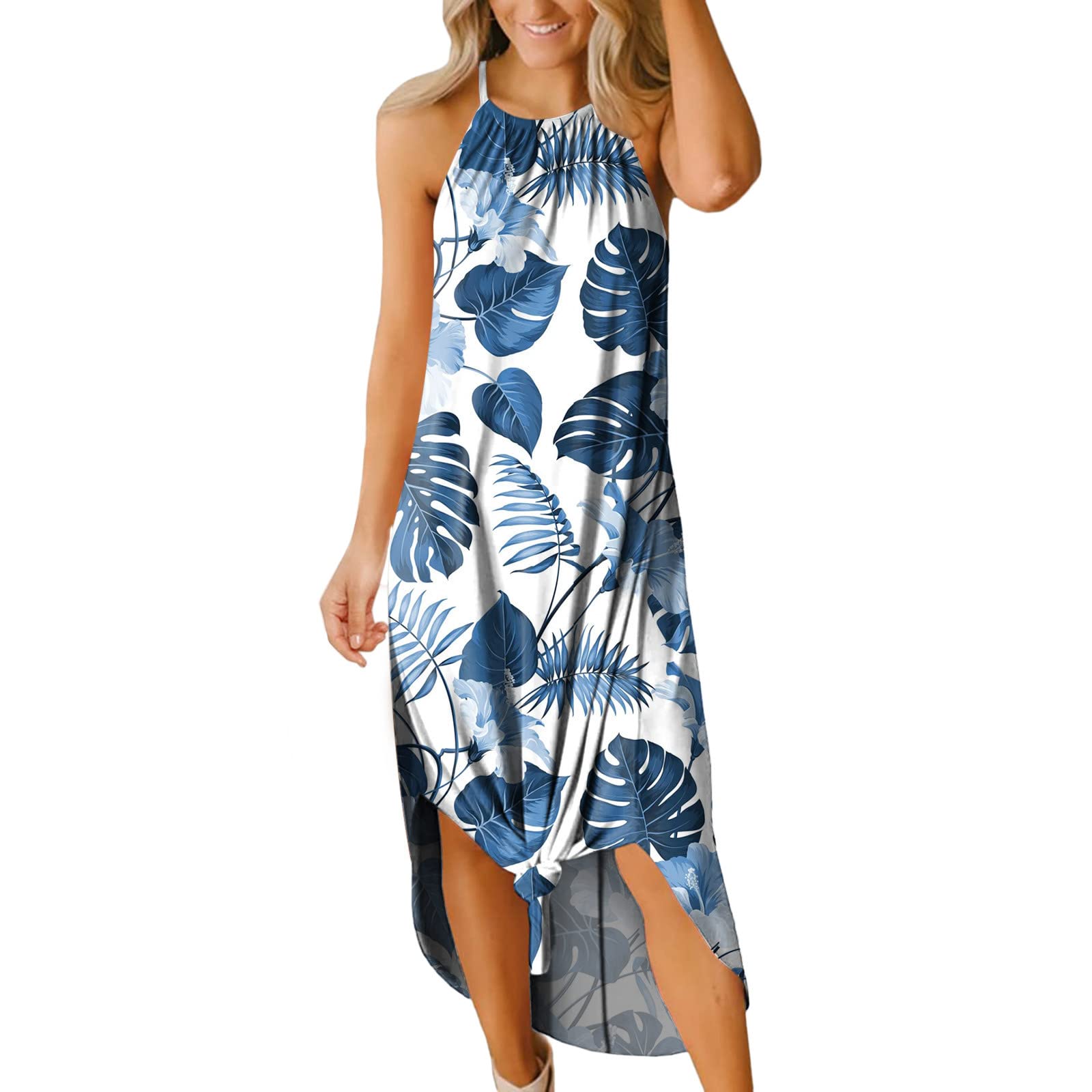 Women's Summer Work Dresses - Sleeveless Maxi Dress with Floral Print, Beach Style Long Skirt for Office, Vacation & Outdoor Activities