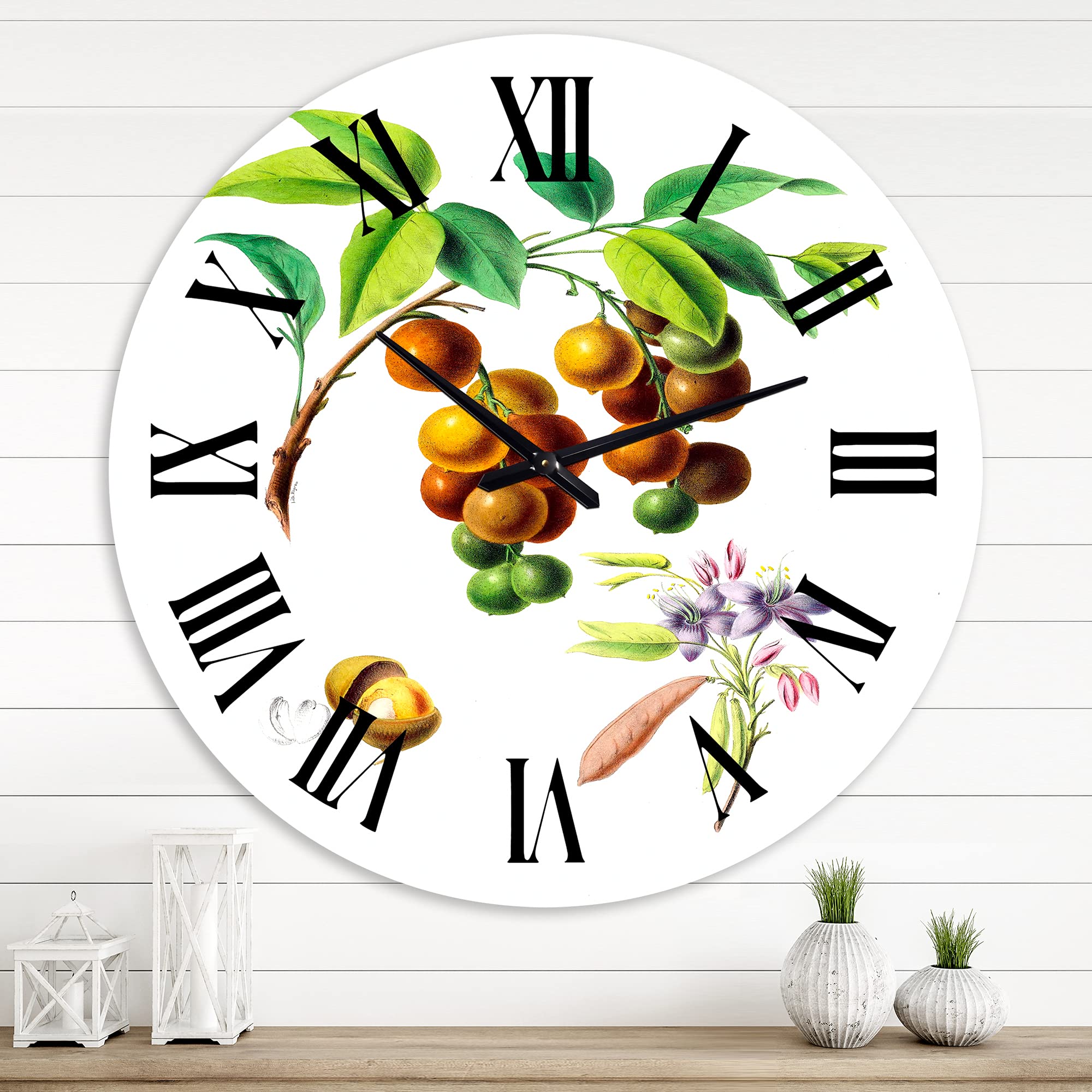 Vintage Fruits III Farmhouse Wall Clock - Large Rustic Kitchen Decor for Dining Room, Bedroom & Living Room | Perfect for Farmhouse, Cottage & Country Style Homes