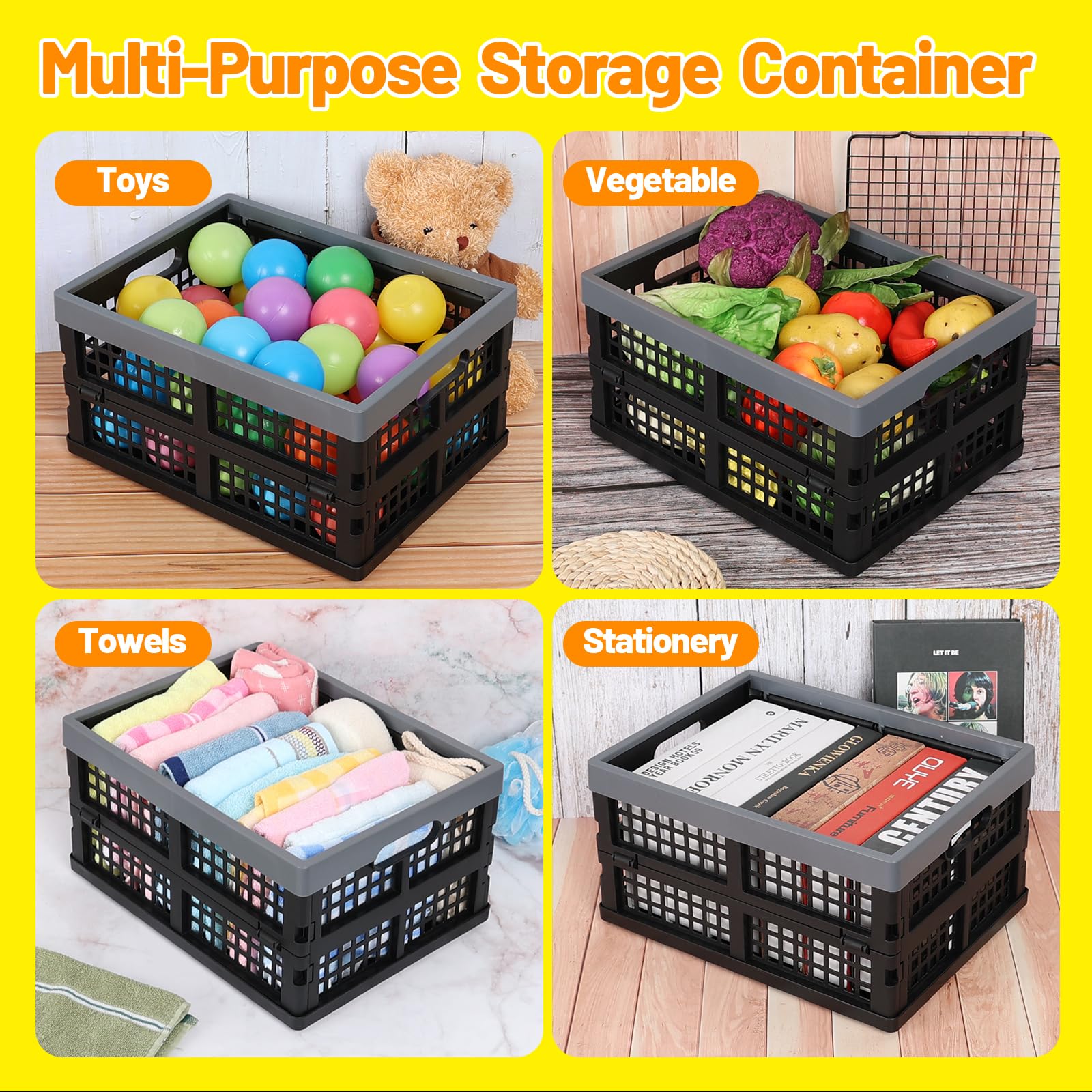 Anbers 3-Pack 16 Quart Foldable Plastic Storage Crates - Small Collapsible Bins for Home Organization | Perfect for Pantry, Closet, Laundry Room & Toy Storage