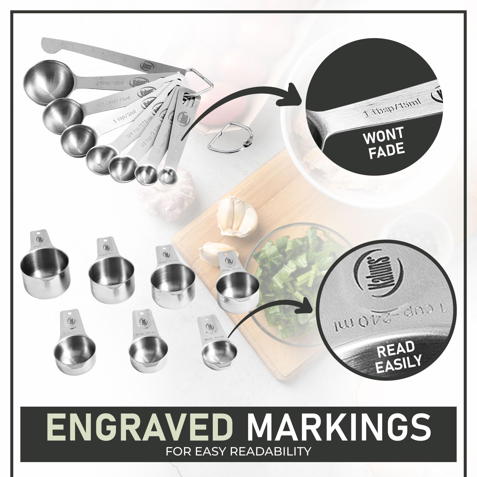 Premium 16-Piece Stainless Steel Measuring Cups and Spoons Set with Leveler & Measurement Card - Heavy Duty, Heat & Rust Resistant - Perfect for Baking, Cooking, and Kitchen Measurements