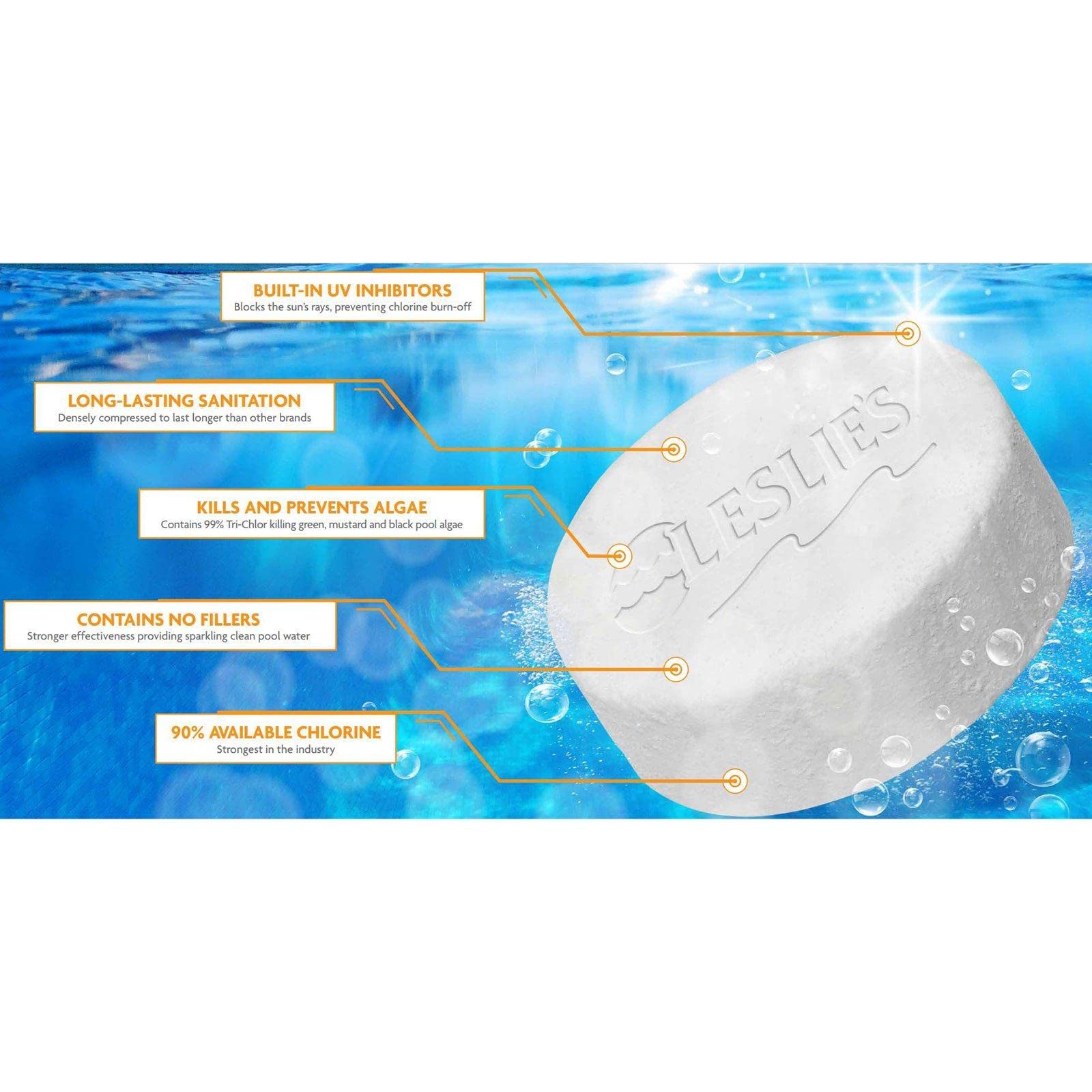 Leslie's 3-Inch Jumbo Chlorine Tablets for Swimming Pools - Stabilized Sanitizer Tabs (99% Trichloro-S-Triazinetrione, 90% Available Chlorine) - 20lb Bucket - Ideal for Pool Maintenance, Hot Tubs & Spa Water Treatment