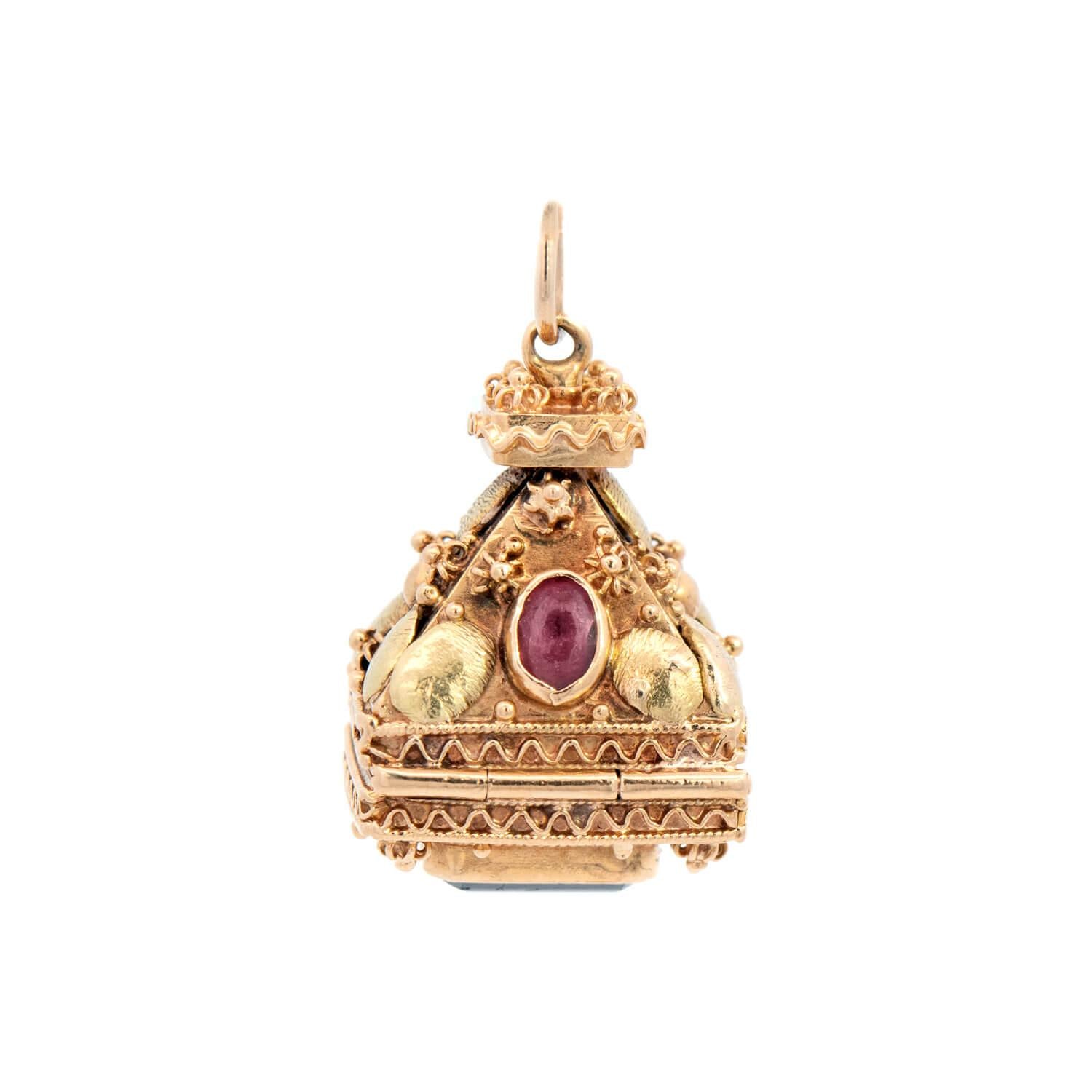 18k Italian Estate Tourmaline Hidden Locket Fob - Vintage Jewelry for Special Occasions & Heirloom Gifting