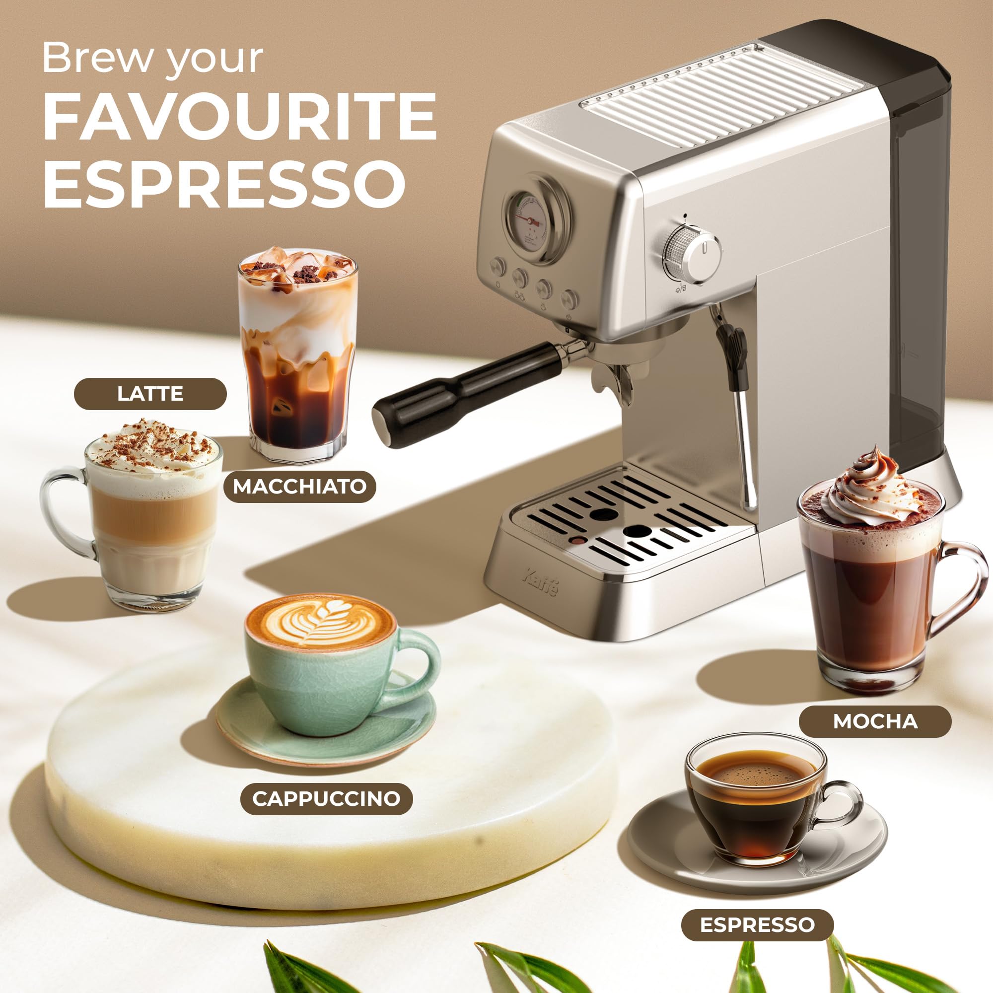 20 Bar Espresso Machine with Milk Frother - Stainless Steel Coffee Maker with Fast Heating Thermo Block & Detachable Water Tank - Perfect for Home Baristas & Coffee Lovers - Ideal for Espresso, Cappuccino & Latte Making