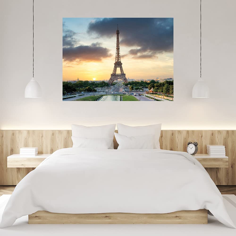 Eiffel Tower Sunset Painting - Handmade Canvas Wall Art by Alan Blaustein - 43x32 Inch Ready to Hang - Perfect for Living Room, Bedroom, Office Decor - Romantic Parisian Home Décor for Wedding Gifts & Anniversary Presents
