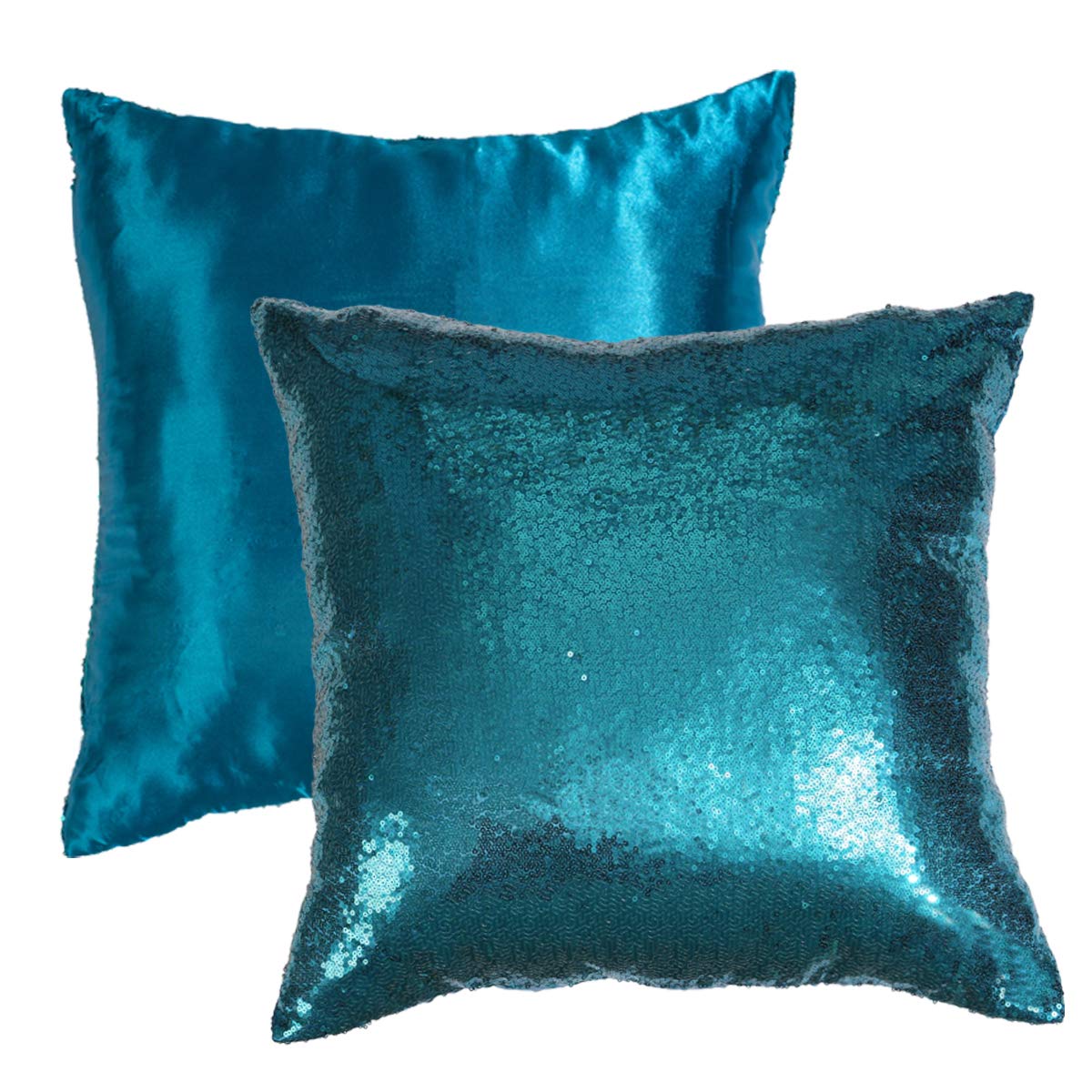 Eternal Beauty Set of 2 Teal Sequin Decorative Pillow Covers 18x18 Inches - Luxury Throw Pillows for Couch, Sofa & Bedroom Decor - Perfect for Living Room, Home Styling and Gift Giving