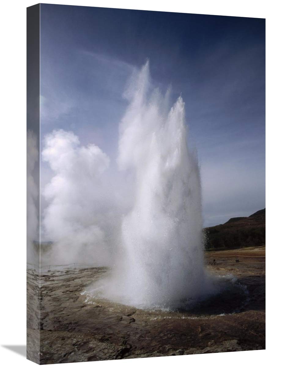 Iceland Geysers Erupting Canvas Art Print - 16x24 Inches - Stunning Volcanic Landscape Wall Decor for Living Room, Office & Bedroom