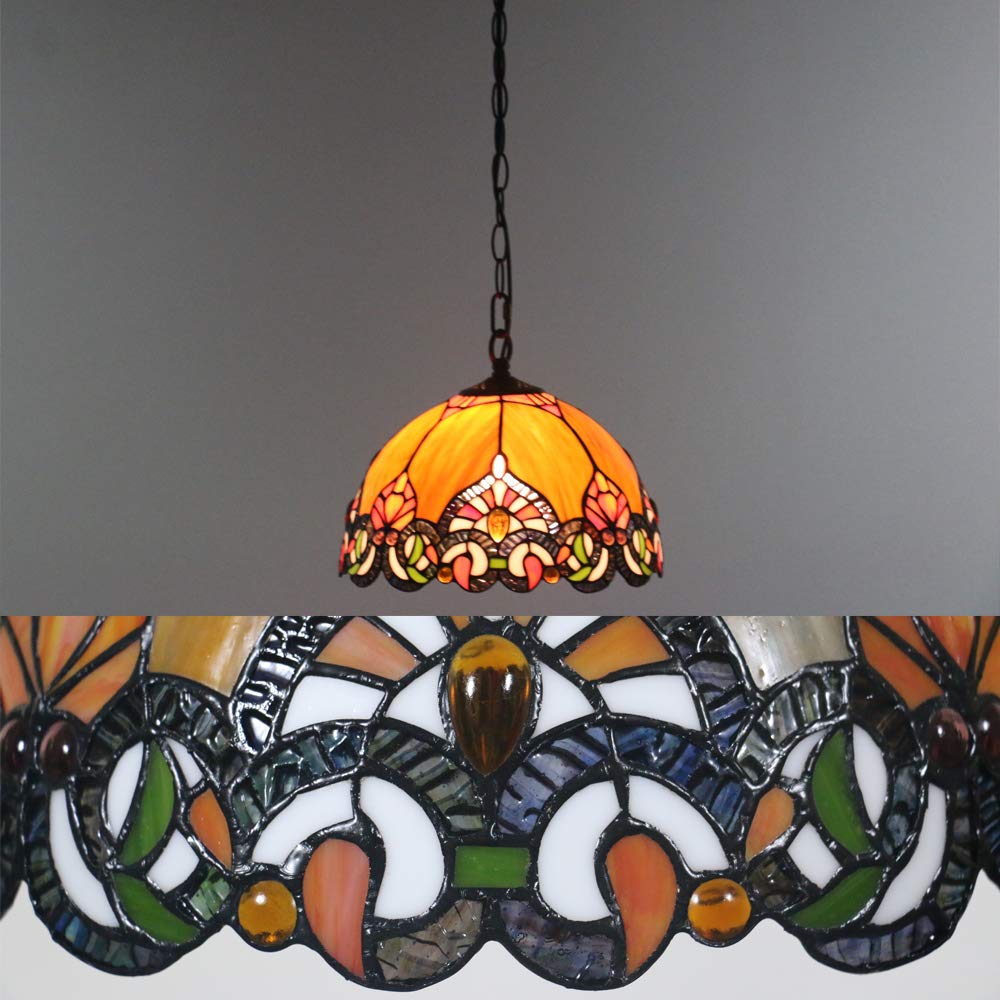 Portable Tiffany Style Hanging Swag Lamp - No Wiring Needed, Stained Glass Baroque Chandelier with 20ft Plug-in Cord, UL Certified, Dimmable On/Off Switch - Perfect for Bedroom, Living Room, or Dining Room Decor