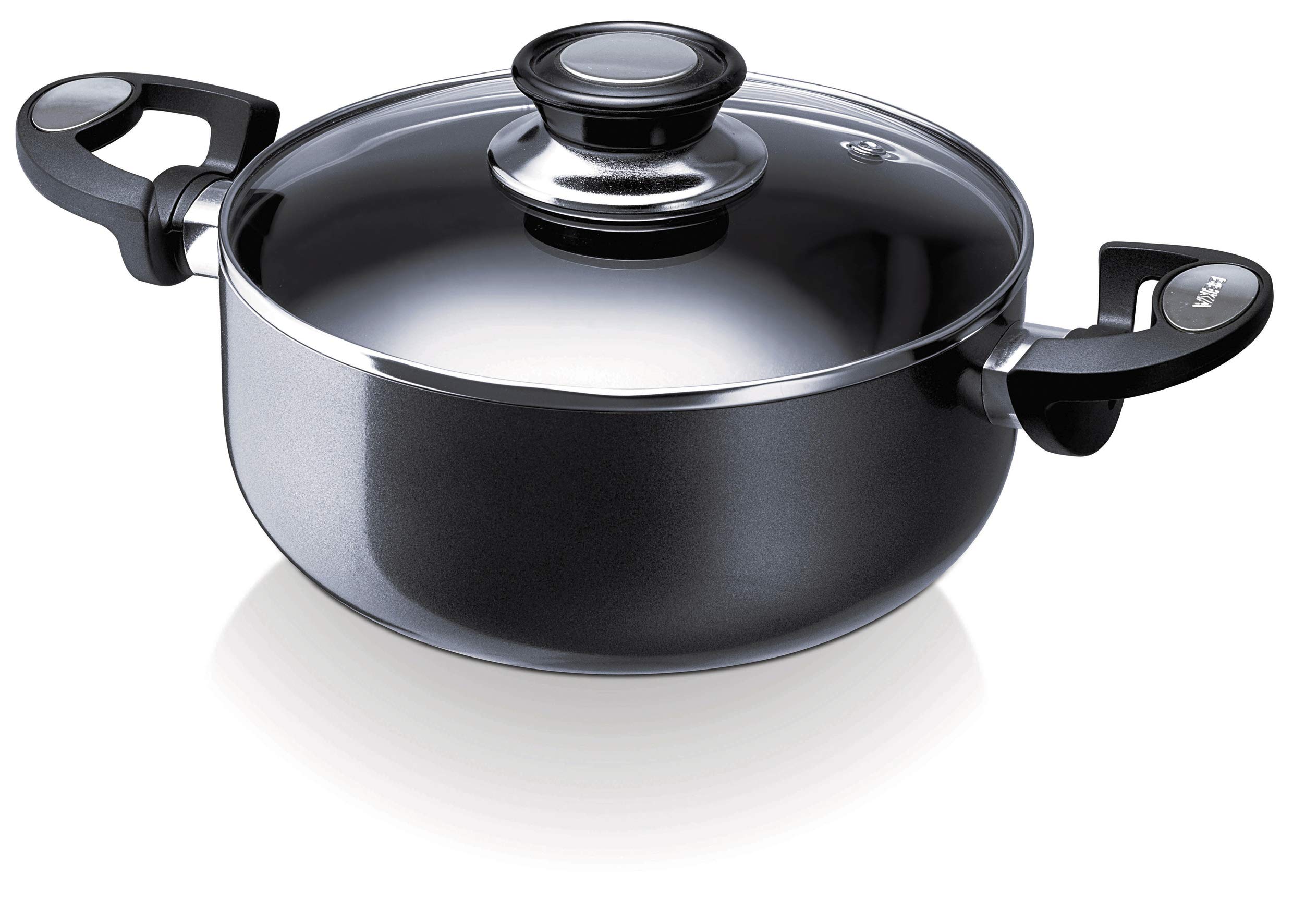 Premium Induction-Compatible Aluminum Non-Stick Casserole Pan with Tempered Glass Lid - 24cm (9.5 Inch) - Perfect for Braising, Stewing & Slow Cooking Family Meals