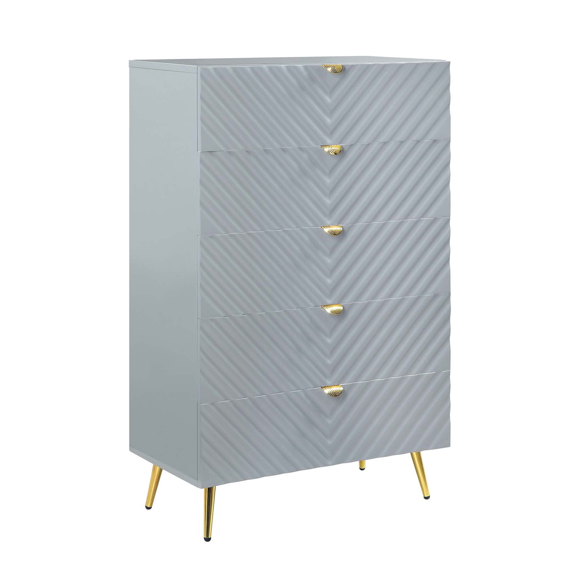 Acme 5-Drawer High Gloss Gray Chest - Modern Storage Furniture for Bedroom, Living Room & Office Organization